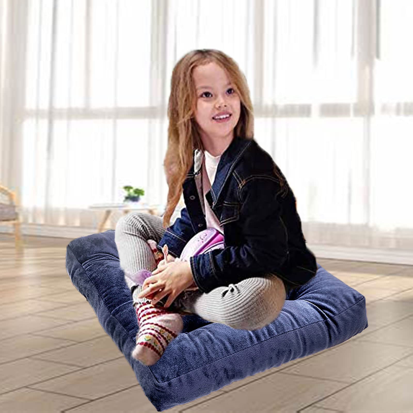 4-Piece Non-Slip Square Dining Chair Cushions Set - 18x18 Inch Soft Thick Seat Pads in Navy Blue - Perfect for Kitchen, Dining Room, and Office Chairs