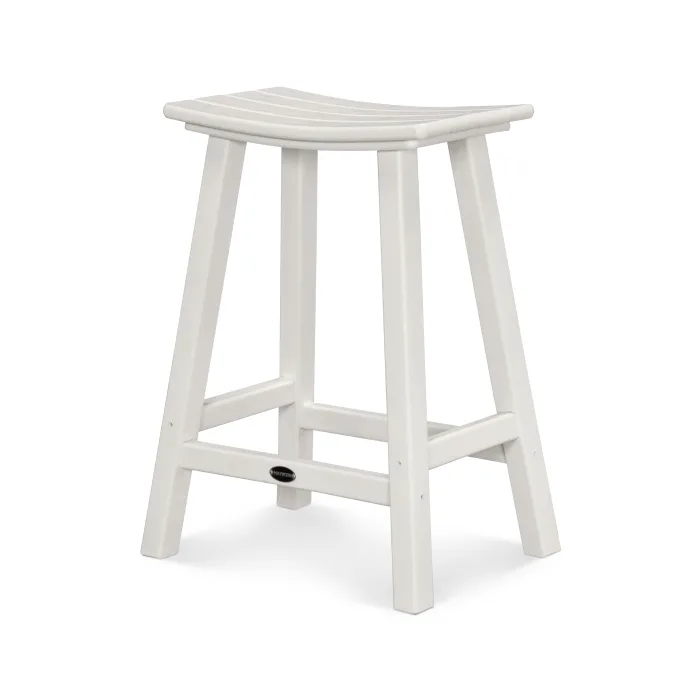 POLYWOOD Traditional 24-Inch Saddle Bar Stool - Durable Outdoor & Indoor Bar Stool for Patio, Deck, Kitchen Counter, and Home Bar Use