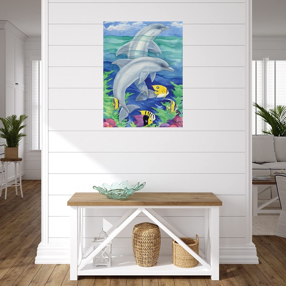 Dolphin Reef Canvas Wall Art by Paul Brent - Stretched & Ready to Hang - 24x32 Inch Ocean Themed Painting for Living Room, Bedroom, Office Decor - Perfect for Coastal, Beach House or Nautical Interior Design