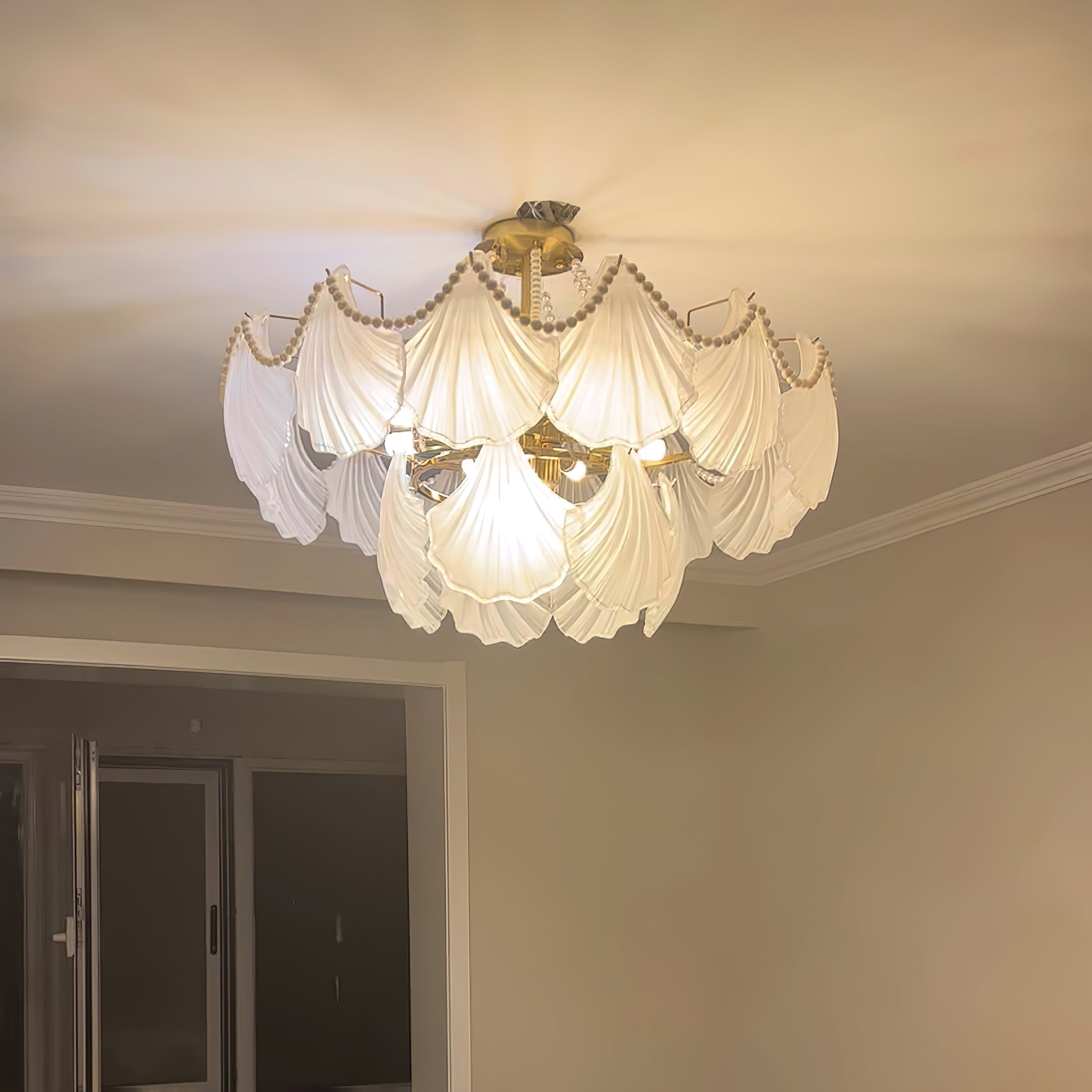 Elegant Scallop Shell Chandelier - Modern Coastal Lighting Fixture for Dining Room, Bedroom, and Beach House Decor