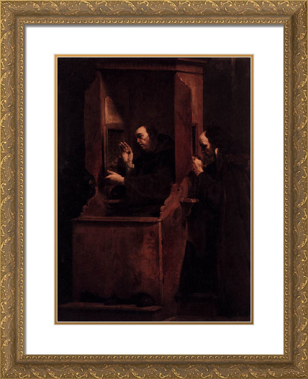 Giuseppe Maria Crespi 'The Seven Sacraments Confession' 20x24 Inch Gold Ornate Framed Art Print with Double Matting - Baroque Religious Artwork for Home Decor, Church Display & Gift Giving
