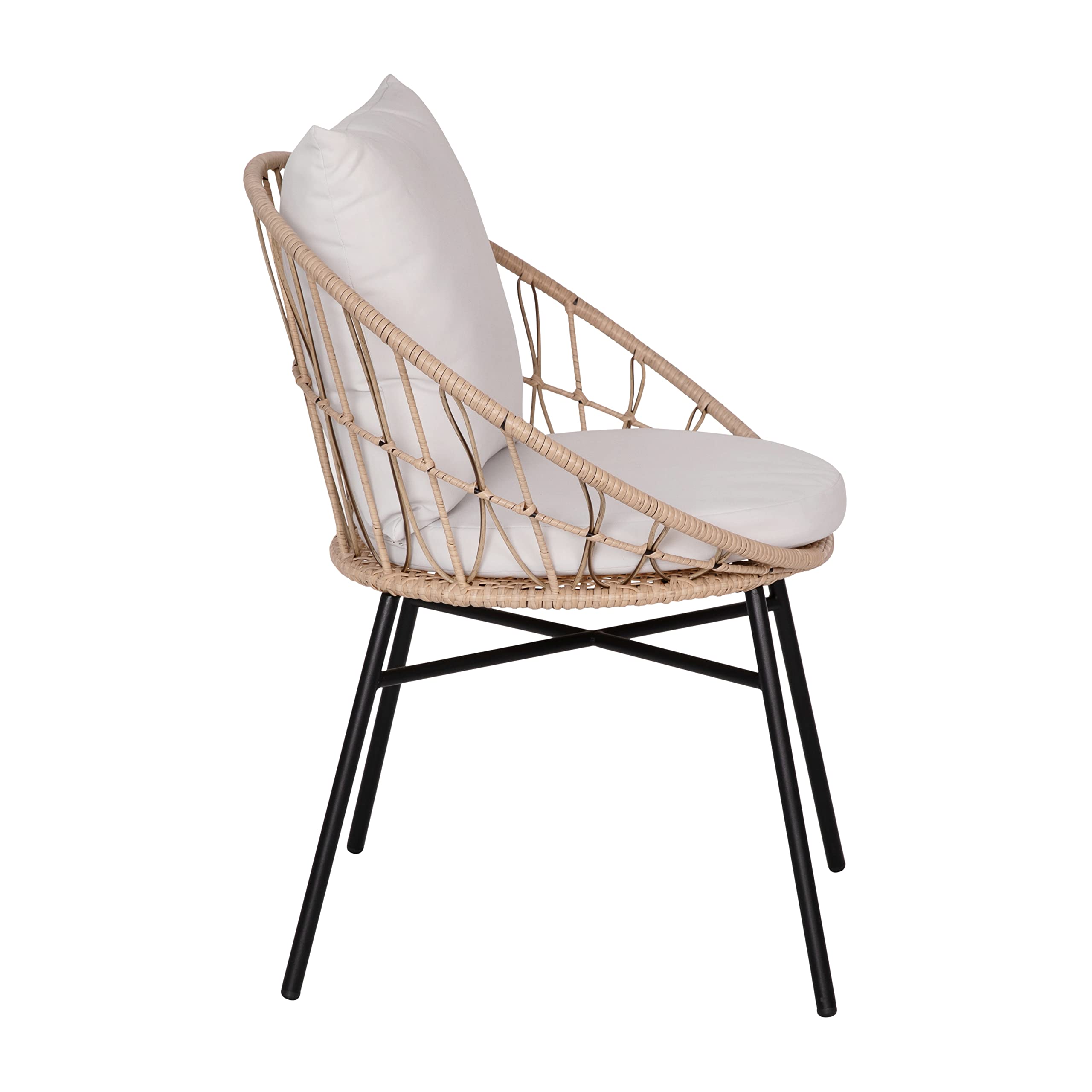 Devon 3-Piece Indoor/Outdoor Bistro Set - Tan Rattan Papasan Chairs with Glass Top Table & Gray Cushions - Perfect for Patio, Garden, Balcony or Sunroom Relaxation