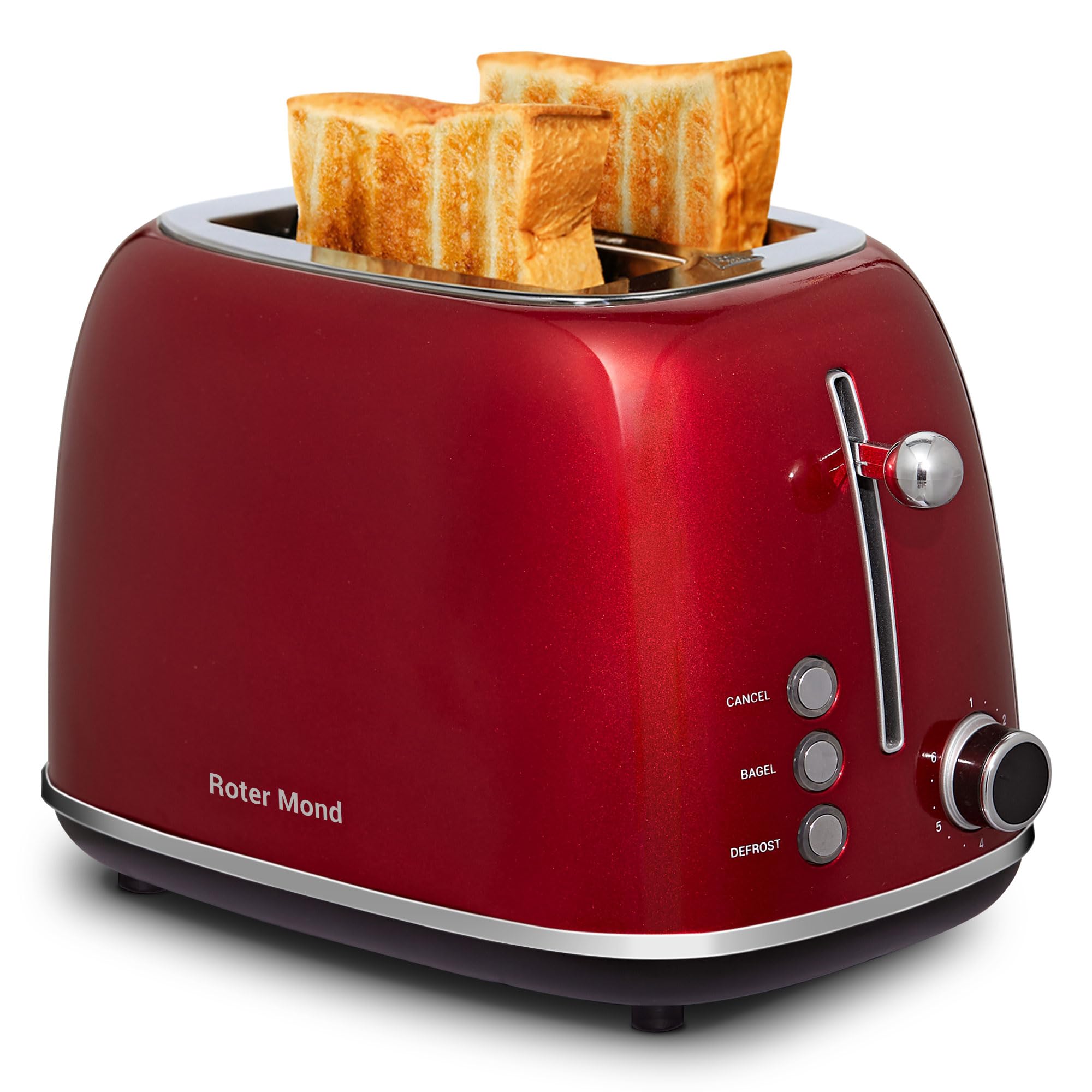 Retro 2-Slice Toaster with Bagel, Cancel & Defrost Functions - Stainless Steel, 6 Shade Settings, Extra Wide Slots & Removable Crumb Tray - Red - Perfect for Kitchens, Dorms & Small Spaces