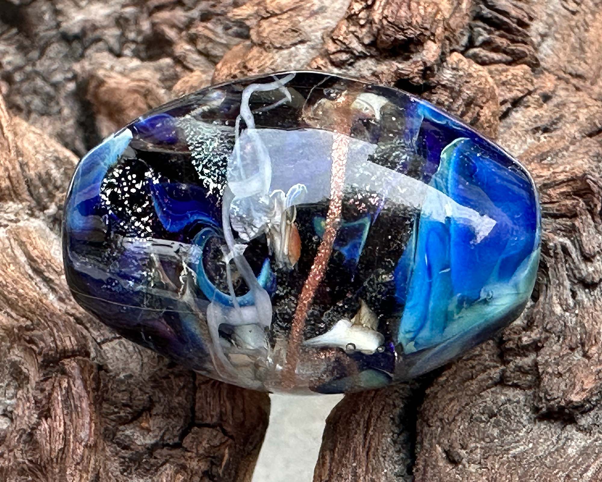 Galaxy Blue Dichroic Glass Lampwork Focal Bead SRA - Handmade Jewelry Making Supplies for Necklaces, Bracelets & DIY Crafts