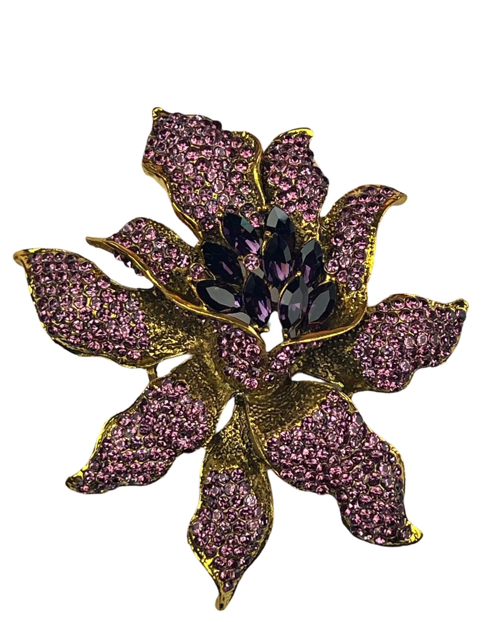 DÉCLIC Iris Diamond Floral Pin Brooch - Elegant Lavender Flower Jewelry for Women, Perfect for Weddings, Parties & Special Occasions