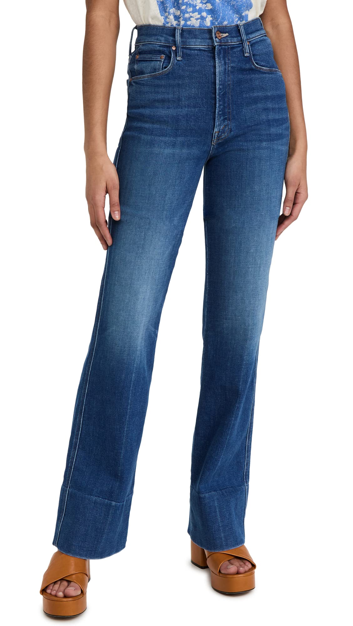 MOTHER Women's The Maven Wide Hem Heel Jeans - High Waisted Bootcut Denim Pants for Casual & Night Out Outfits