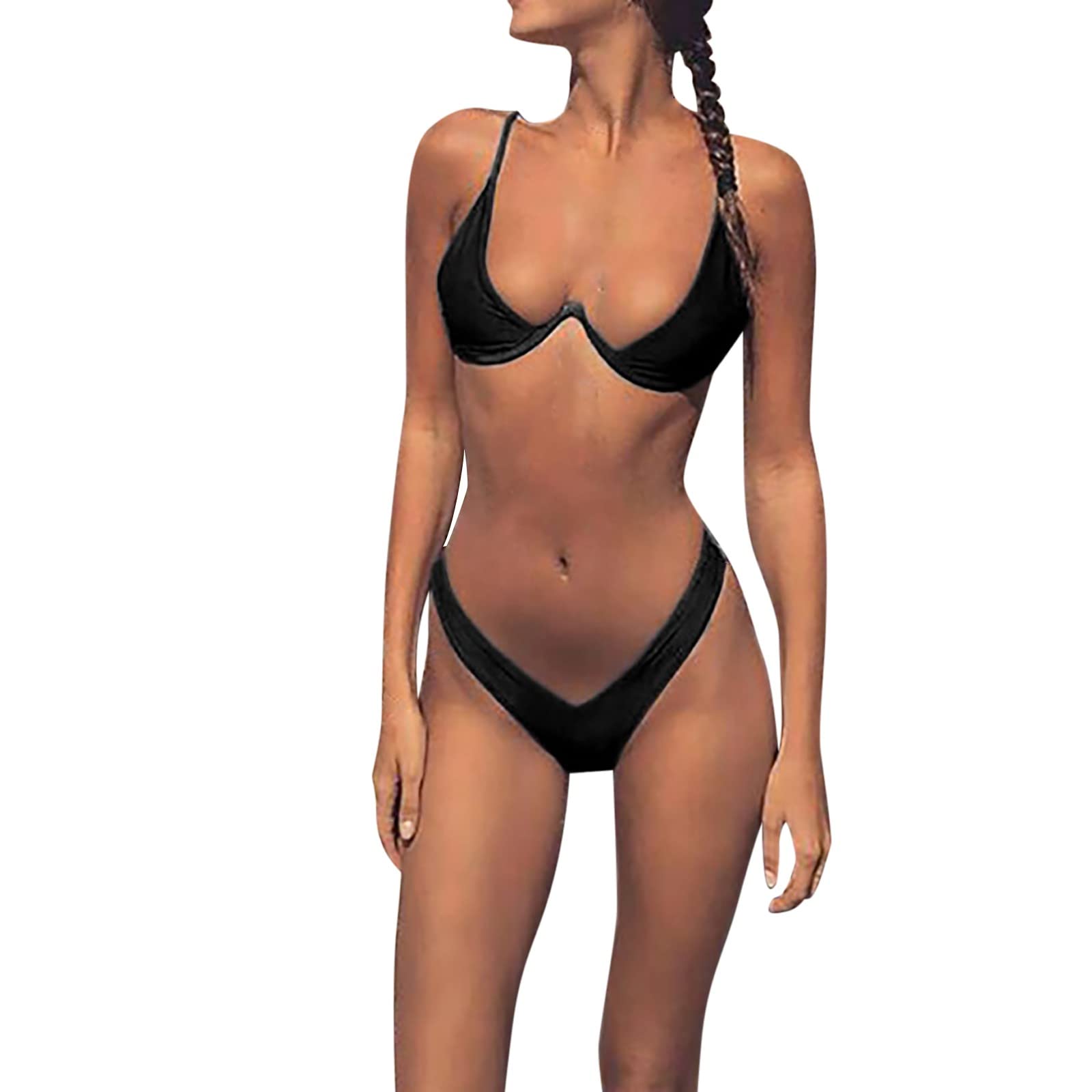 Plus Size Women's 2 Piece Swimsuit - Solid Color Bathing Suit Set for Moms | Mommy & Son Matching Swimwear | Beach, Pool & Vacation Outfits
