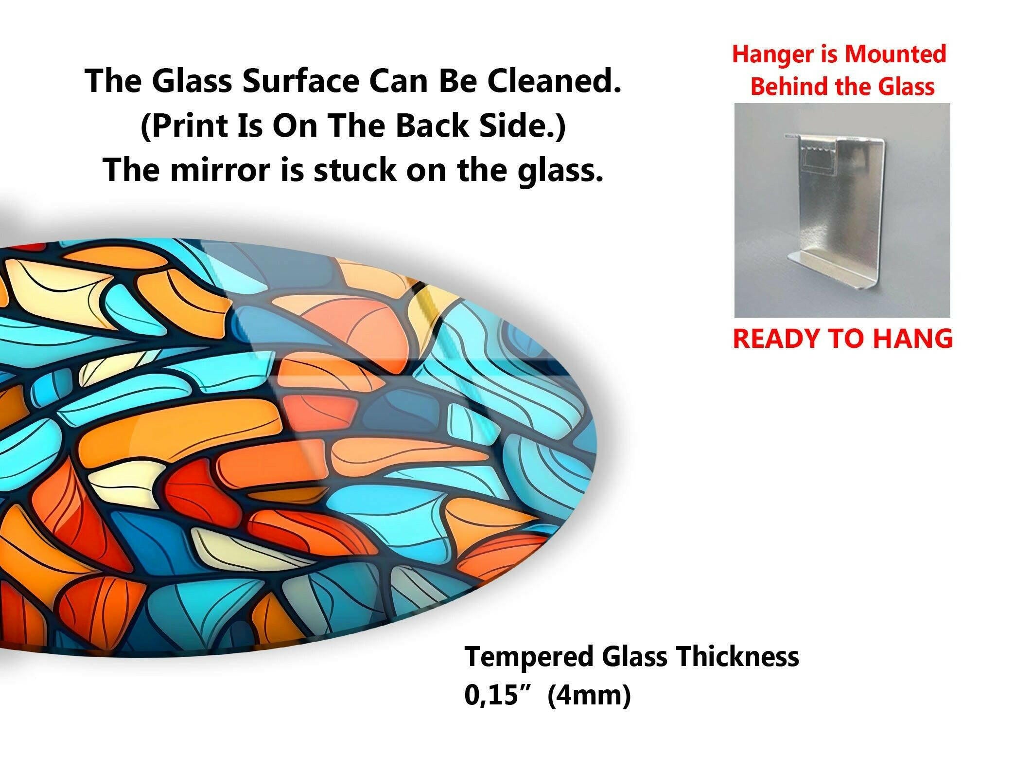 Vibrant Blue & Orange Mosaic Round Glass Wall Art - Handmade Decorative Mirror for Living Room, Bedroom, or Bathroom Décor
