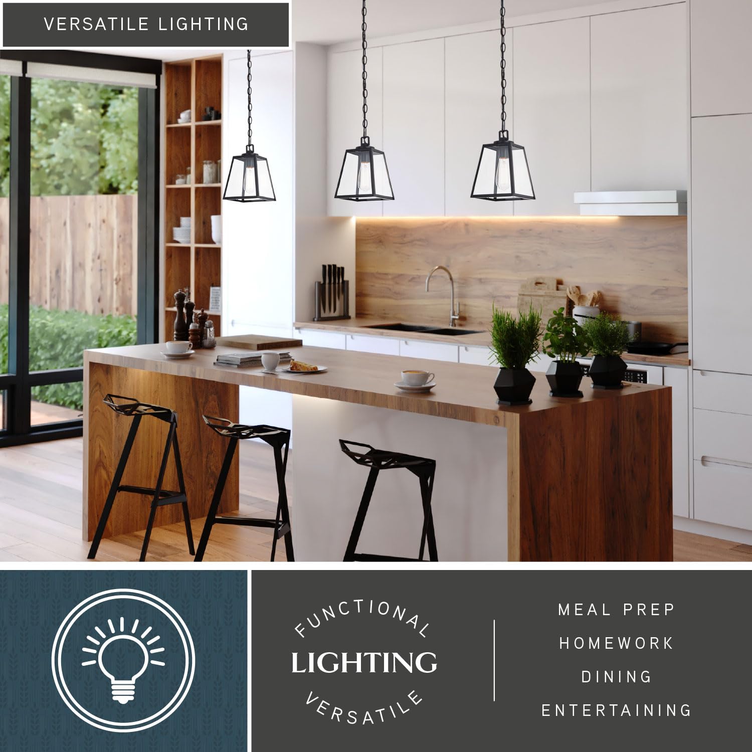 VAXCEL Grant 7-inch Black Farmhouse Mini Pendant Lantern - Indoor/Outdoor Hanging Ceiling Light with Clear Glass Panels - Perfect for Kitchen Island, Dining Room, Porch & Patio Lighting