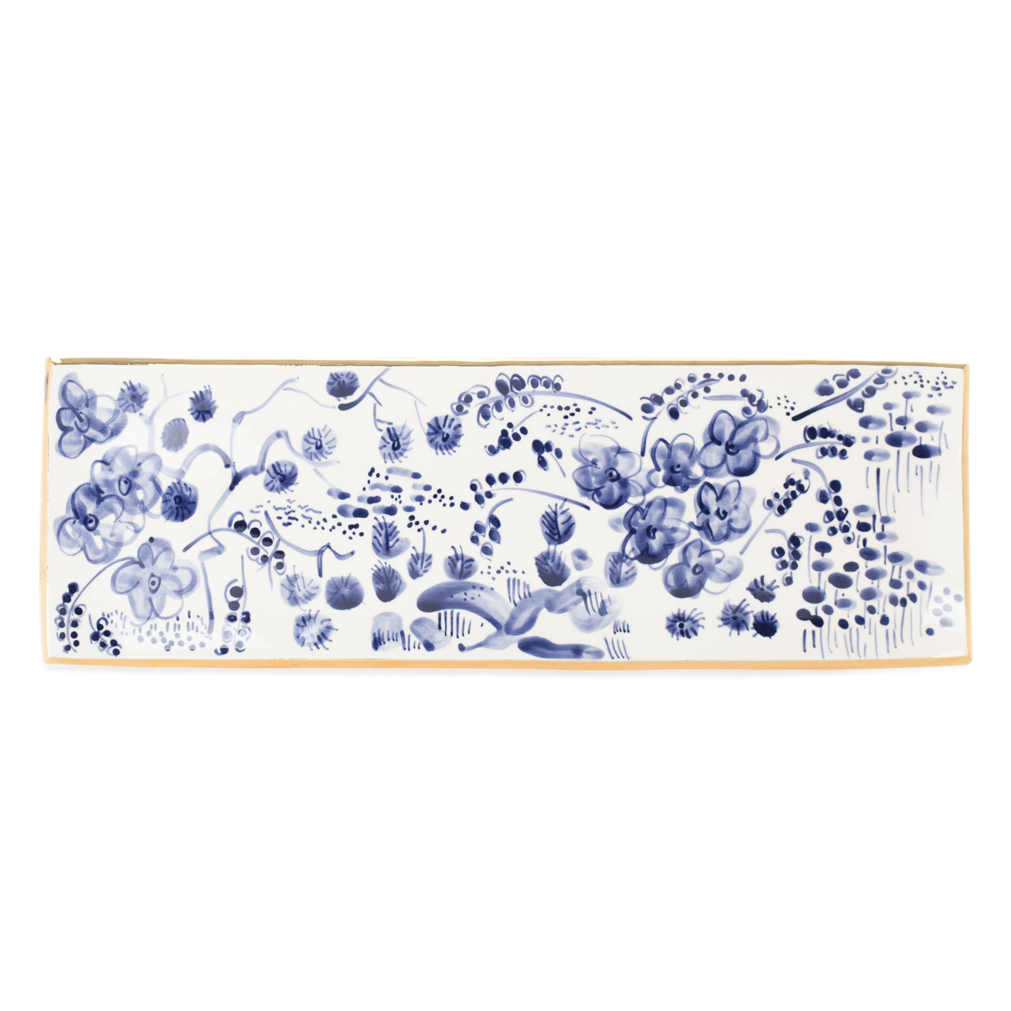 Erin Gates Delft Blue Ceramic Baguette Tray - Elegant Serving Platter for Bread, Cheese & Charcuterie | Perfect for Dinner Parties, Brunch & Kitchen Decor