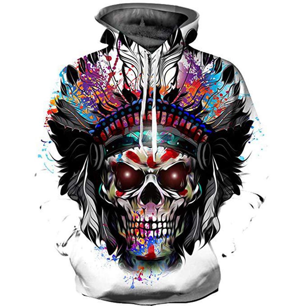 Men's Skull Pattern 3D Print Hoodie - Gothic Streetwear Fashion Sweatshirt for Casual Wear & Halloween Costume