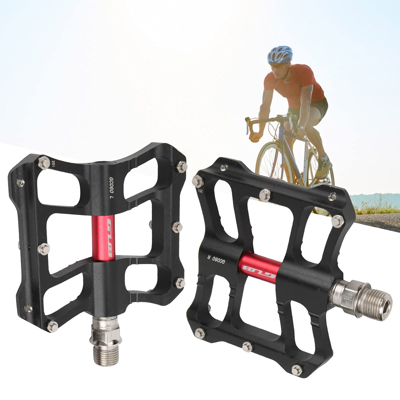 01 Bicycle Pedals - Lightweight Aluminum Alloy Hollow Design Road Bike Pedals with Smooth Bearings for Cycling, Racing & Commuting