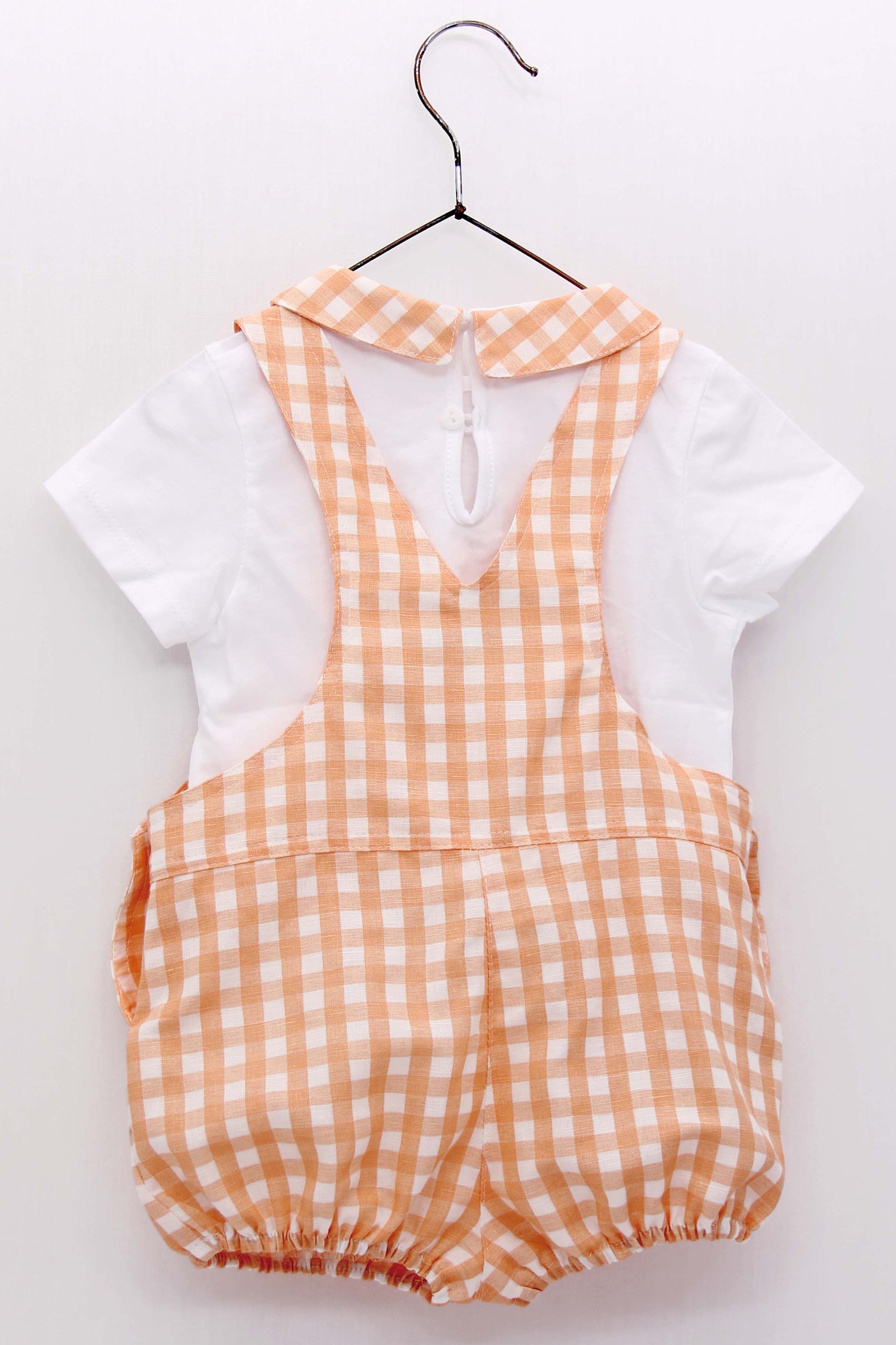 Micah Peach Gingham Shirt & Dungarees Set - Stylish Cotton Outfit for Boys & Girls | Perfect for Spring, Summer, and Casual Family Outings