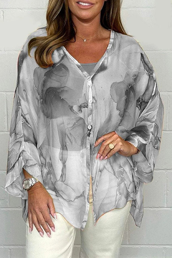 Unique Printed Long Sleeve V-Neck Chiffon Blouse - Elegant Loose Fit Tops for Women | Perfect for Office Wear, Casual Outings & Special Occasions