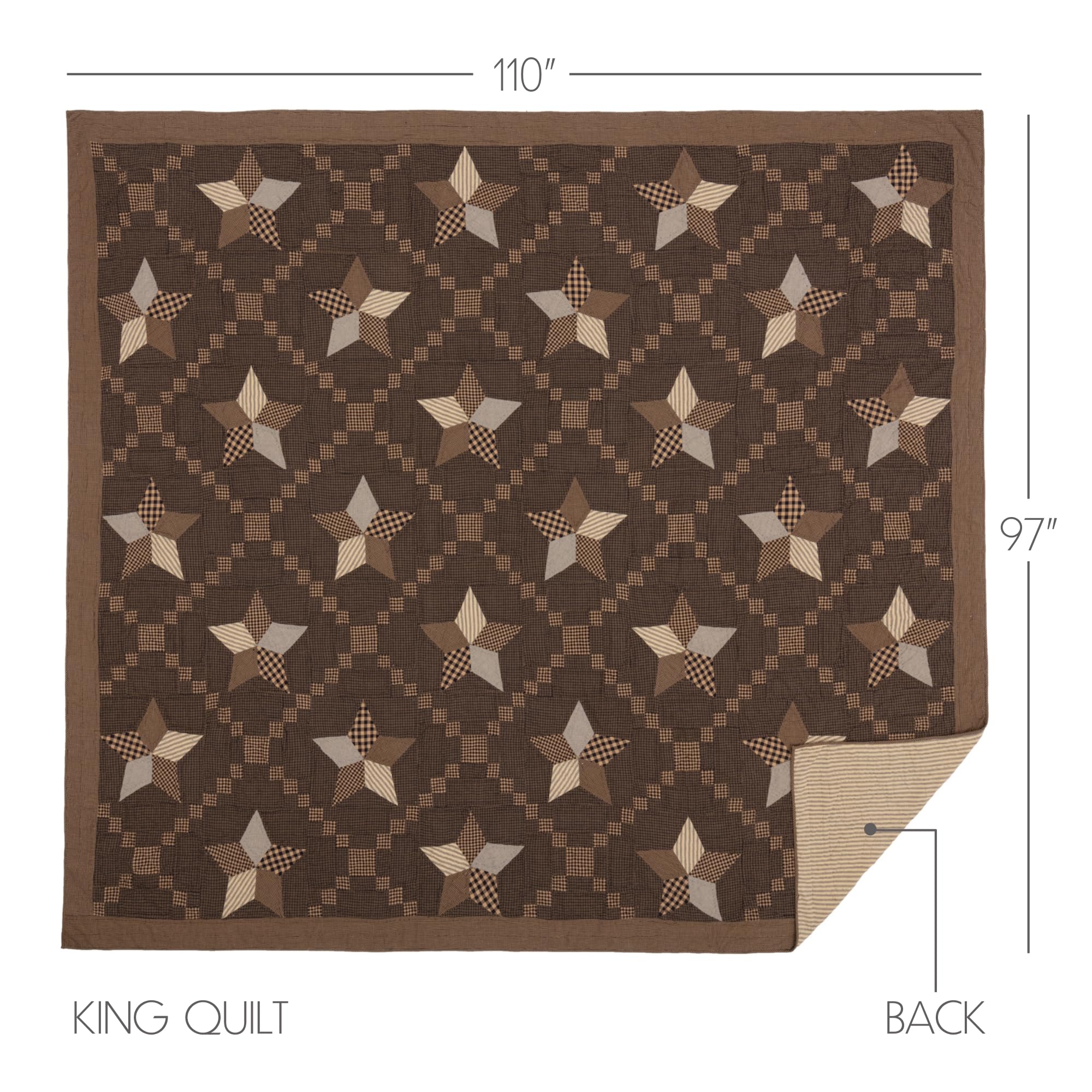 VHC Brands 9834 Farmhouse Star King Quilt 97x110 Inches - Cozy Bedspread for Master Bedroom, Guest Room & Rustic Home Decor