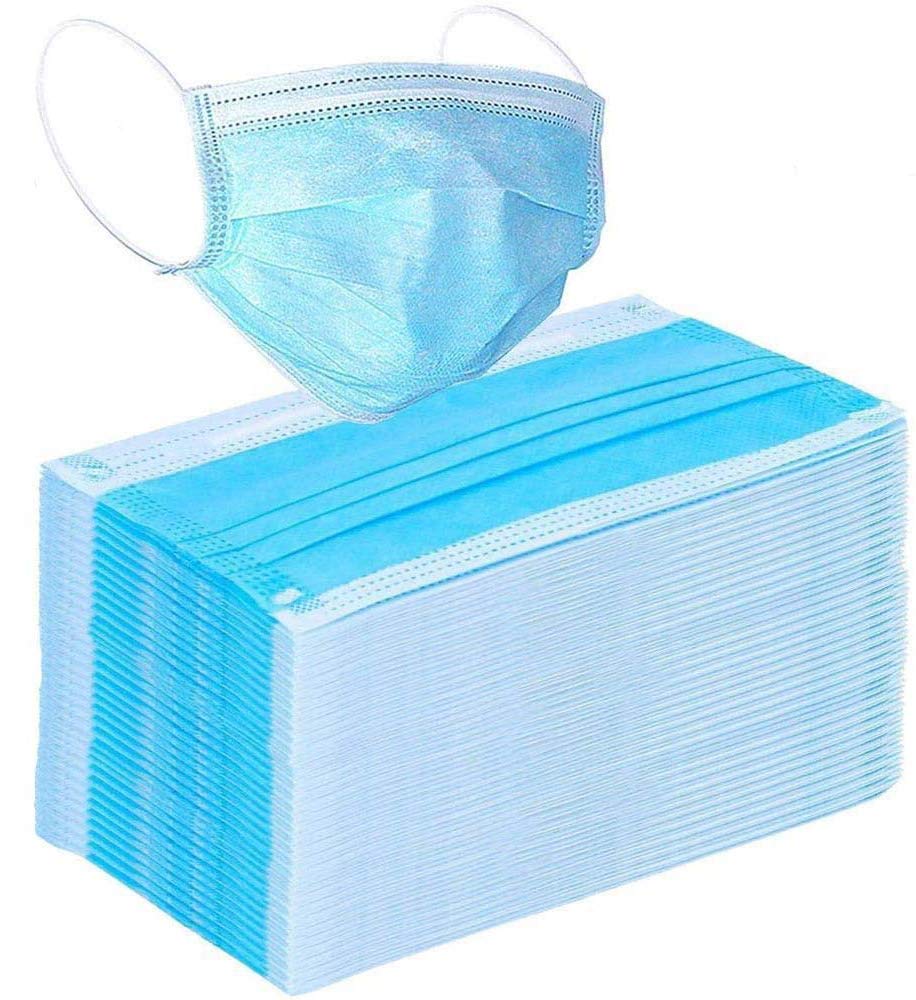 100 Pcs Blue Disposable 3-Ply Earloop Face Masks for Adults - Comfortable & Breathable Protection - Perfect for Daily Use, Travel, and Public Safety