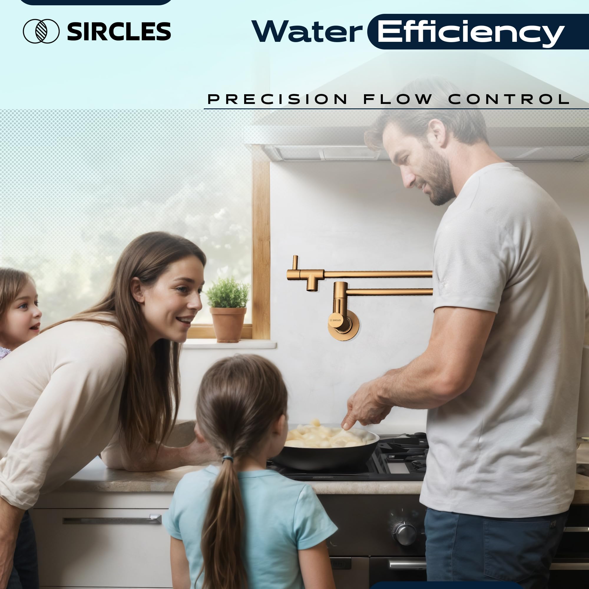 SIRCLES 26-inch Wall Mount Pot Filler Faucet - Brushed Gold Stainless Steel with Dual 360° Swing Joints - Includes Teflon Tape & Extra Cartridge - Perfect for Kitchen Sink, Stove, and Cooking Areas