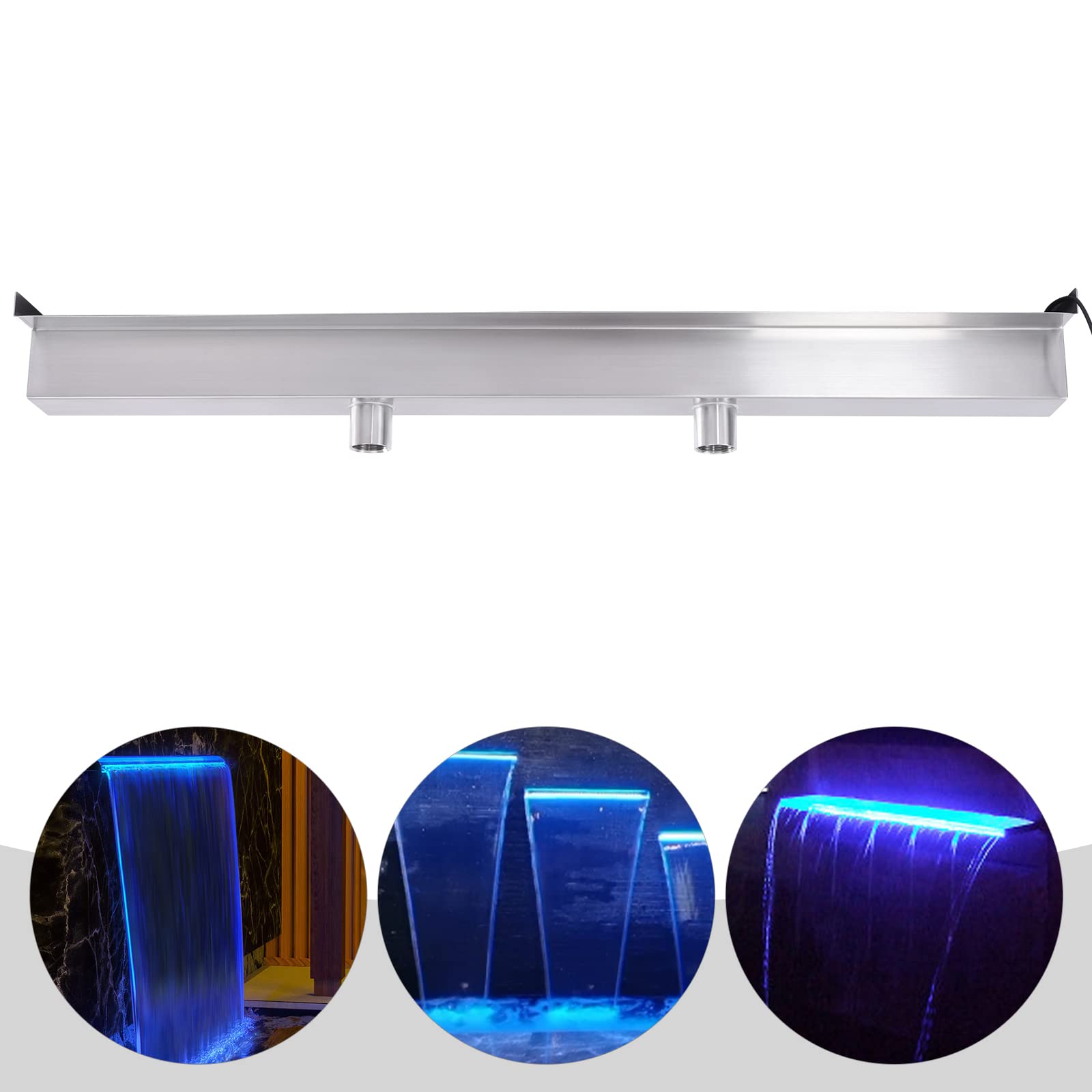 Stainless Steel Pool Fountain Waterfall Spillway - 35.4 Inch Rectangular LED Pond Waterfall for Garden, Backyard & Outdoor Decor | Perfect for Swimming Pools, Koi Ponds & Landscape Water Features