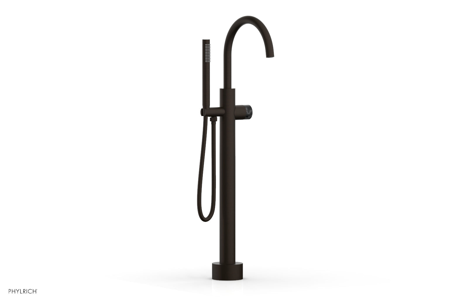 BASIC II Low Floor Mount Tub Filler with Black Marble Handle & Hand Shower - Model 230 47 03 - Perfect for Modern Bathroom Renovations and Spa-Like Showers