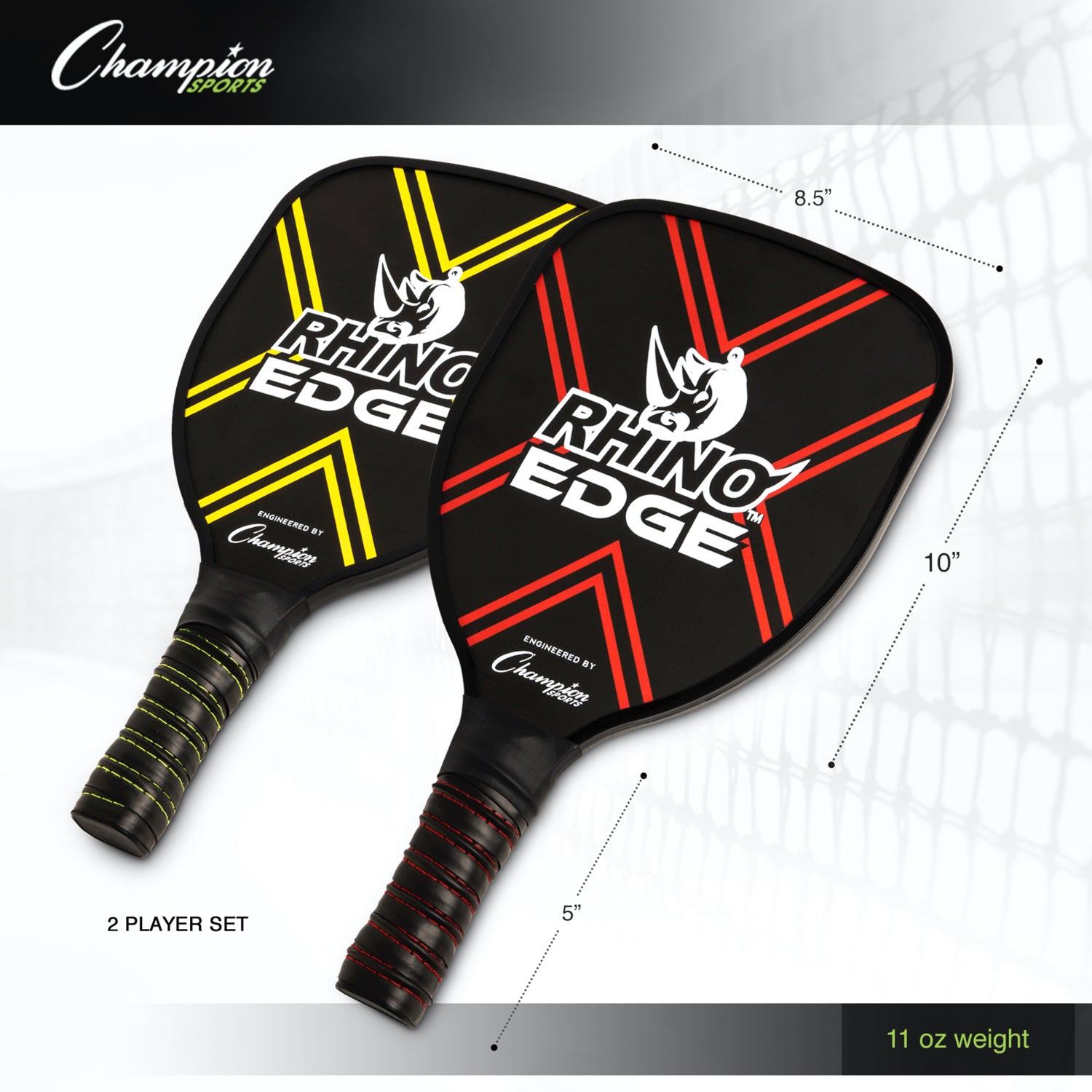 Champion Sports Rhino Pickleball Edge 2 Player Set - Premium Pickleball Paddles & Balls for Outdoor & Indoor Play - Perfect for Beginners & Recreational Players