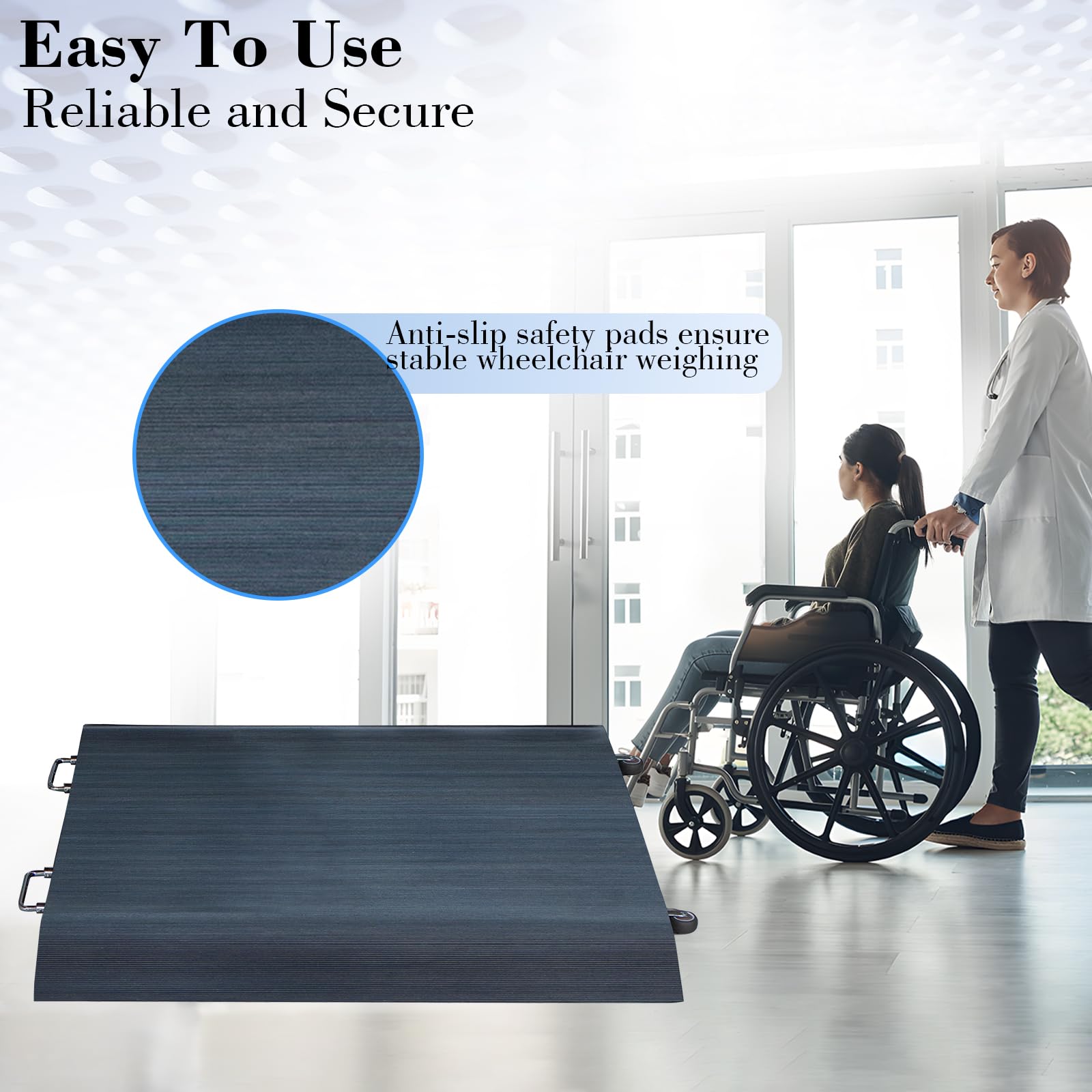 PEC Portable Wheelchair Scale - Digital Medical Scale with Dual Ramps, Side Handles & Wheels for Easy Transport - 35