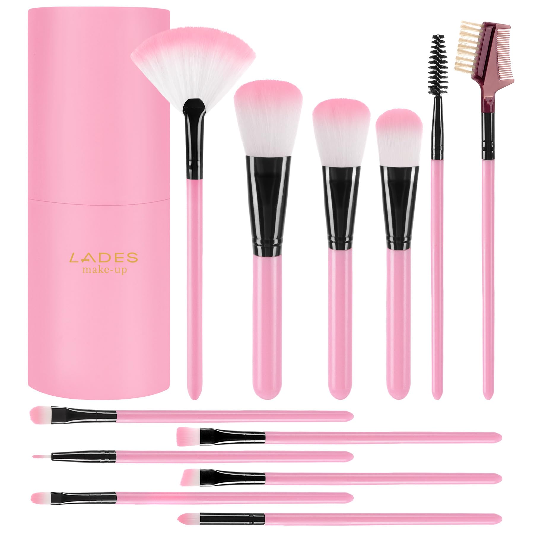 12-Piece Professional Makeup Brush Set with Travel Case - Foundation, Eyeshadow, Blush, Contour & Concealer Brushes (Pink) - Perfect for Makeup Artists & Daily Beauty Routine