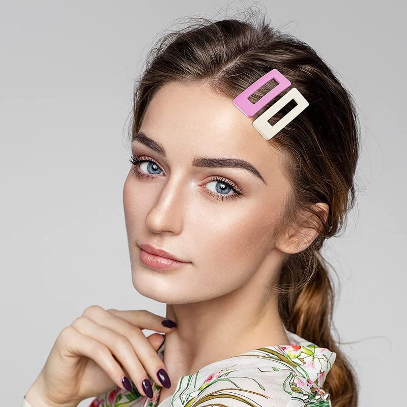 FAMEZA 10-Pack Acrylic Metal Snap Hair Clips for Women - 12 Multicolor Rainbow Square Hair Barrettes, Hollow Geometric Hairpins - Perfect for Styling, Braids, Ponytails & Everyday Hair Accessories