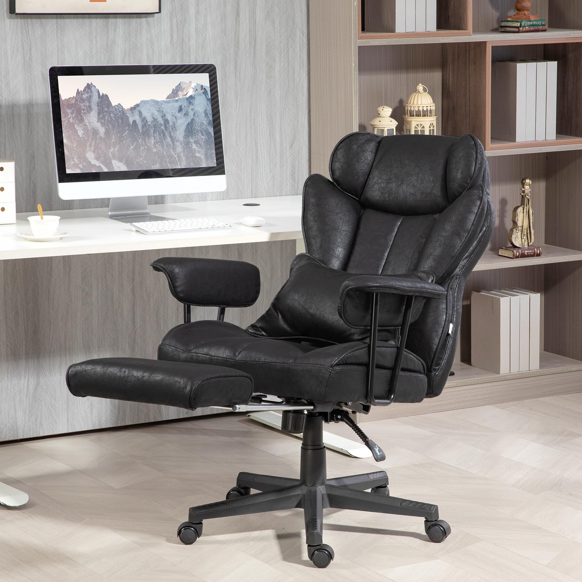 HOMCOM 400LBS Big and Tall Executive Office Chair with Footrest - Ergonomic Reclining Computer Desk Chair with Lumbar Support & Wide Seat - Microfiber Black - Perfect for Home Office, Gaming, and Workspace Comfort
