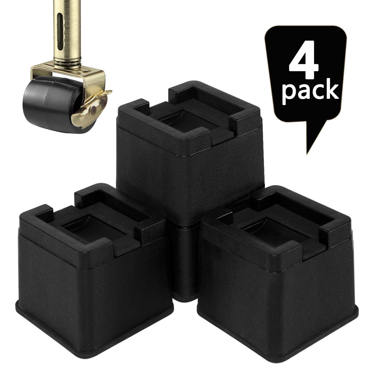 Joyclub 3 Inch Heavy Duty Bed Risers - Durable & Stackable Bed Lifts for Sofa, Table, Couch & Bed Frame - Fits Casters or Legs (4 Pack) - Perfect for Extra Storage Space & Room Organization