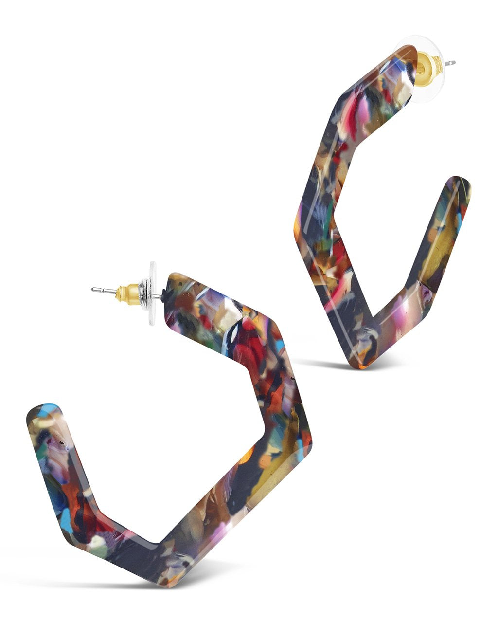 Resin Hex Hoop Earrings for Women - Lightweight Dainty Geometric Boho Jewelry - Perfect for Everyday Wear, Parties & Gifts