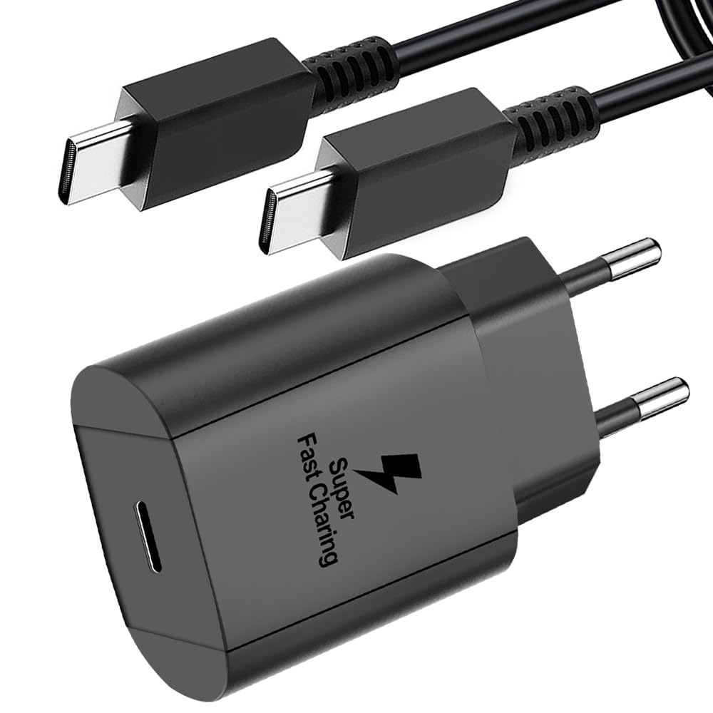 25W Super Fast USB C Charger for Samsung Galaxy S24/S23/S22/S21 Ultra/S20/S20+/Note 20/10/9/8/A73/A53/A52/S10/S9 - Includes 2M Cable - Perfect for Home, Office & Travel Charging