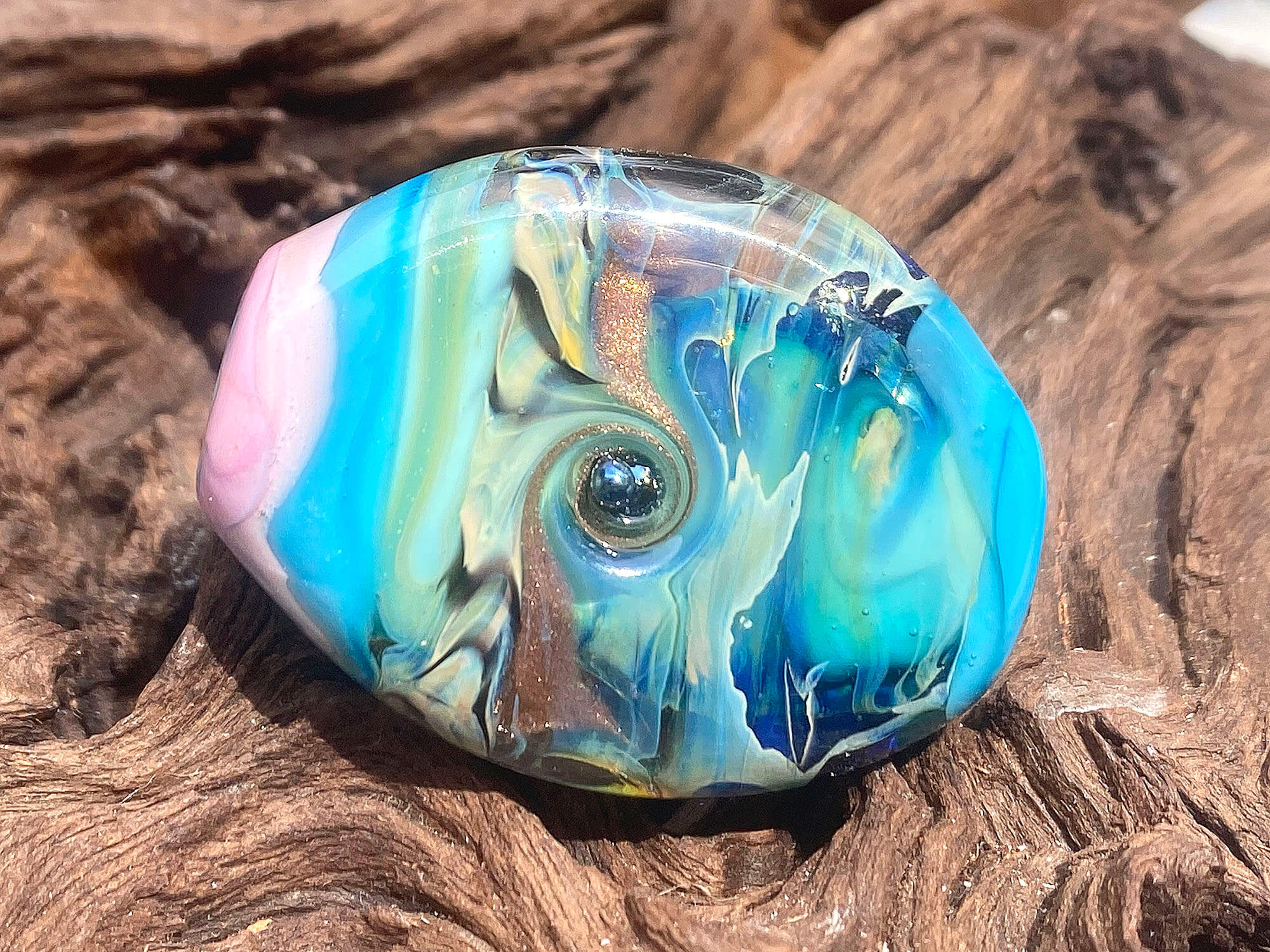 Handmade Turquoise Blue Organic Lampwork Glass Focal Bead for Jewelry Making - Perfect for Necklaces, Bracelets, and DIY Craft Projects