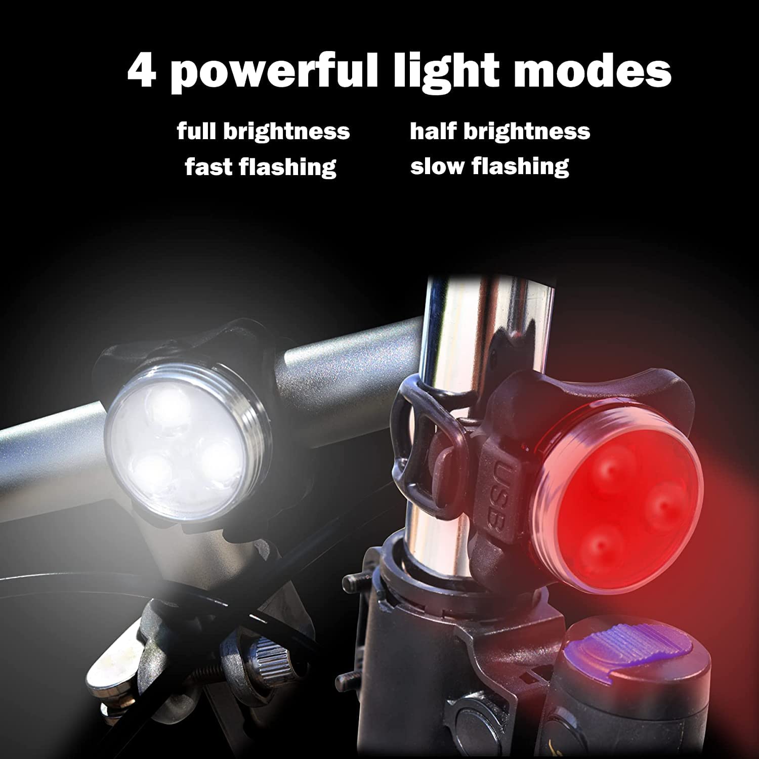 Super Bright Rechargeable LED Bike Light Set - 650mAh Lithium Battery Front Headlight & Rear Safety Light for Night Cycling, Commuting, and Outdoor Adventures