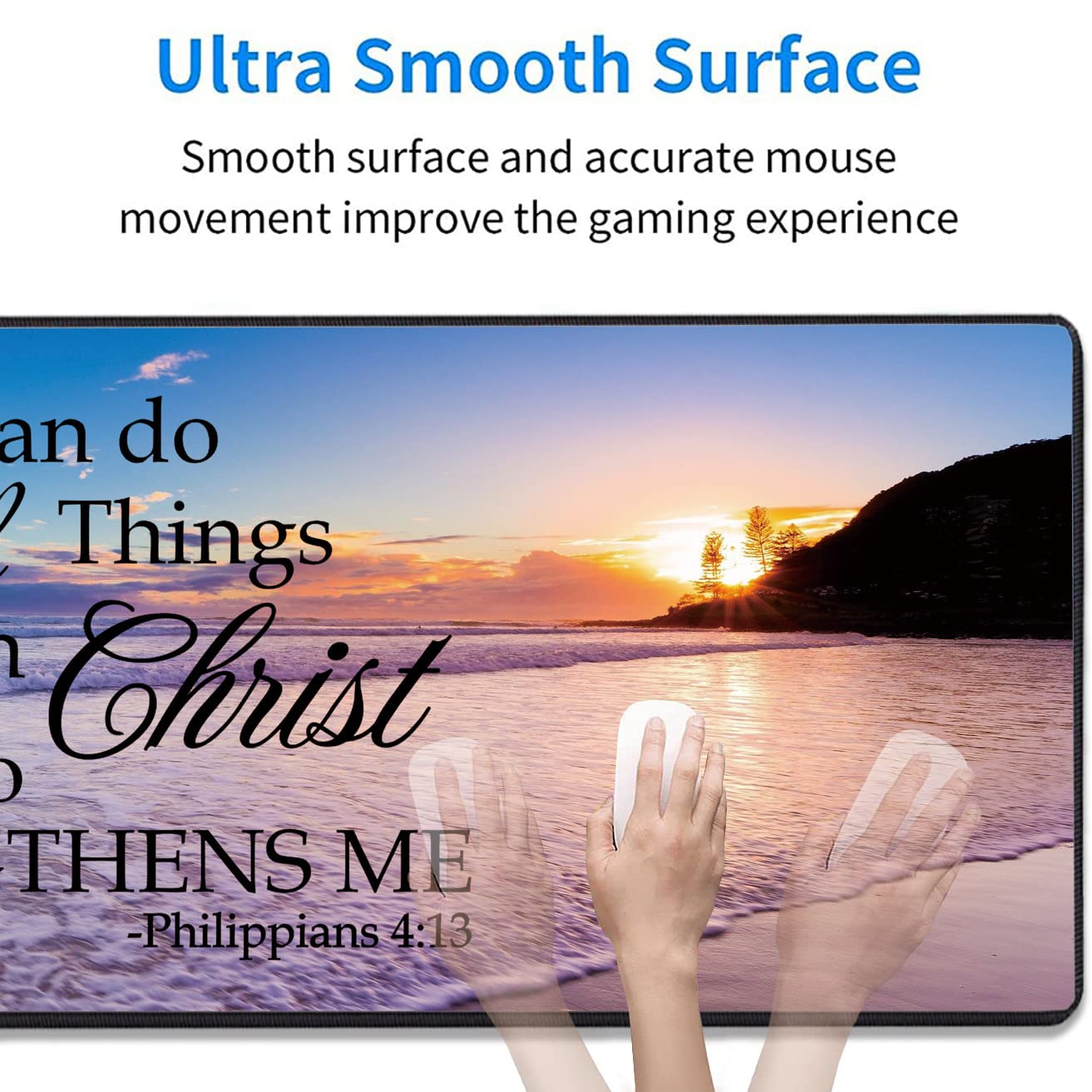 3-Piece Premium Mouse Pad Set with Stitched Edge - Extra Large Non-Slip Desk Mat, Keyboard Pad & Memory Foam Wrist Rest + Bonus Coaster - Office & Home Workspace Essentials (Bible Verse Philippians 4:13 Design) - Perfect for Gaming, Computer Work & Ergonomic Comfort