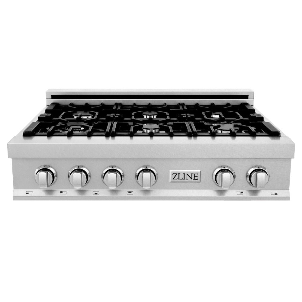 ZLINE 36 Inch 6-Burner Gas Rangetop with Porcelain Cooktop in Satin Stainless Steel - Professional Grade Stove for Home Kitchen, Restaurant & Outdoor Cooking (Model RTS 36)