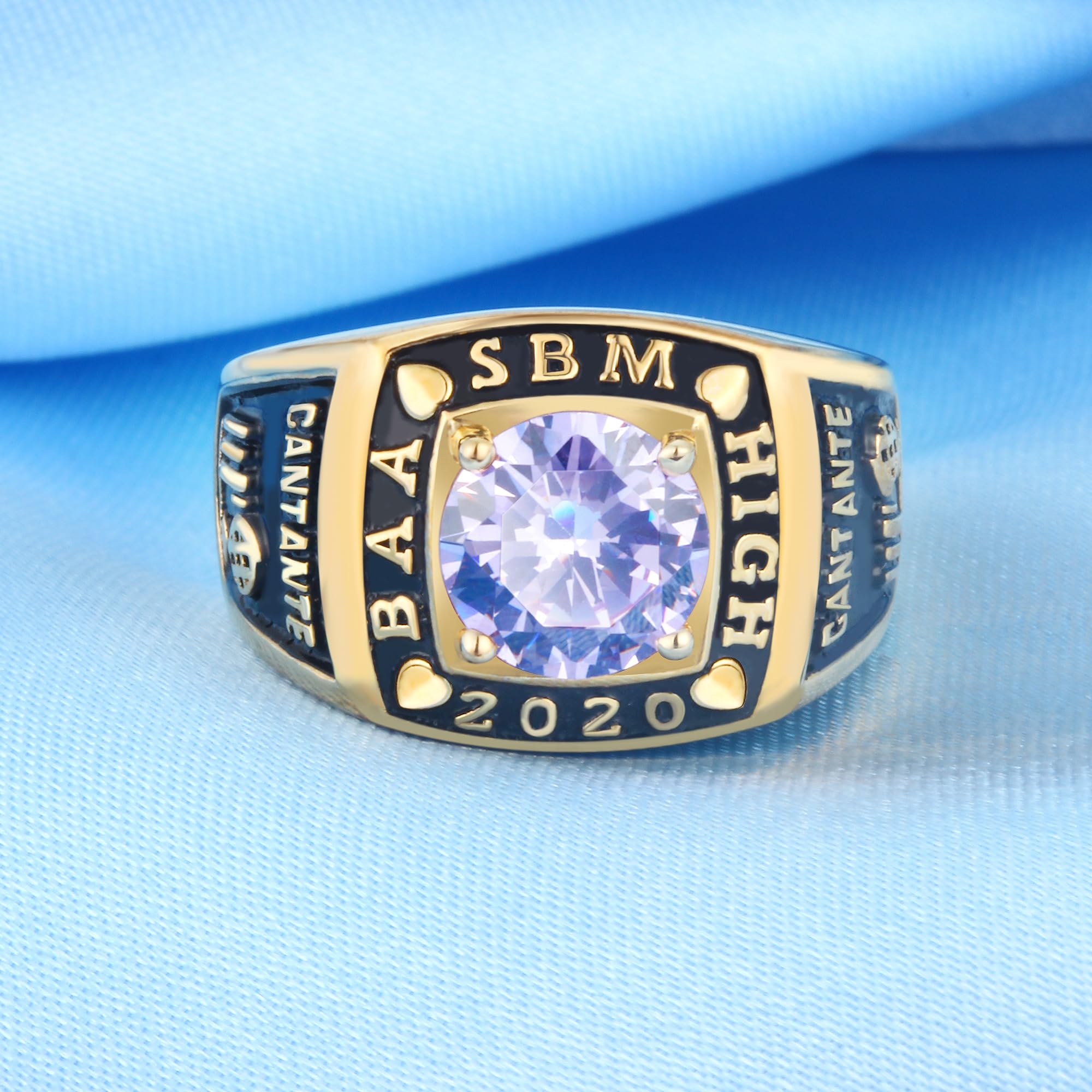 Custom Personalized Men's Class Rings with Cubic Zirconia & Birthstone - Sterling Silver High School Rings Size 5-15 - Perfect for Graduation Gifts, Alumni Reunions & School Spirit Jewelry