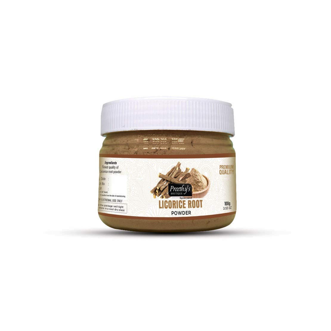 Preethi’s Boutique Organic Licorice Powder for Skin & Body Care – 100g | Natural Glow & Brightening | DIY Face Masks & Spa Treatments
