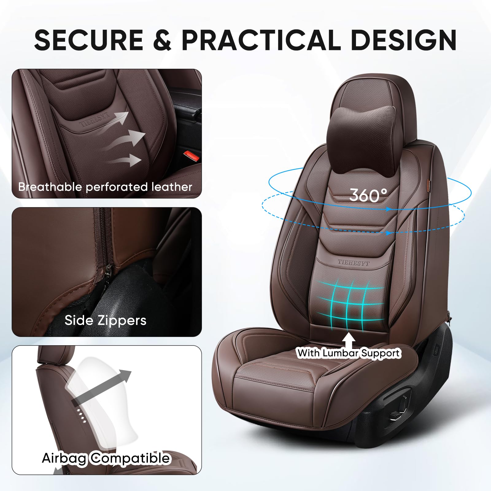 Premium Breathable Leather Car Seat Covers Full Set - Front & Rear Seat Protectors with Headrest Covers | Universal Fit for Most Cars & SUVs | Perfect for Daily Commute, Road Trips & Family Protection