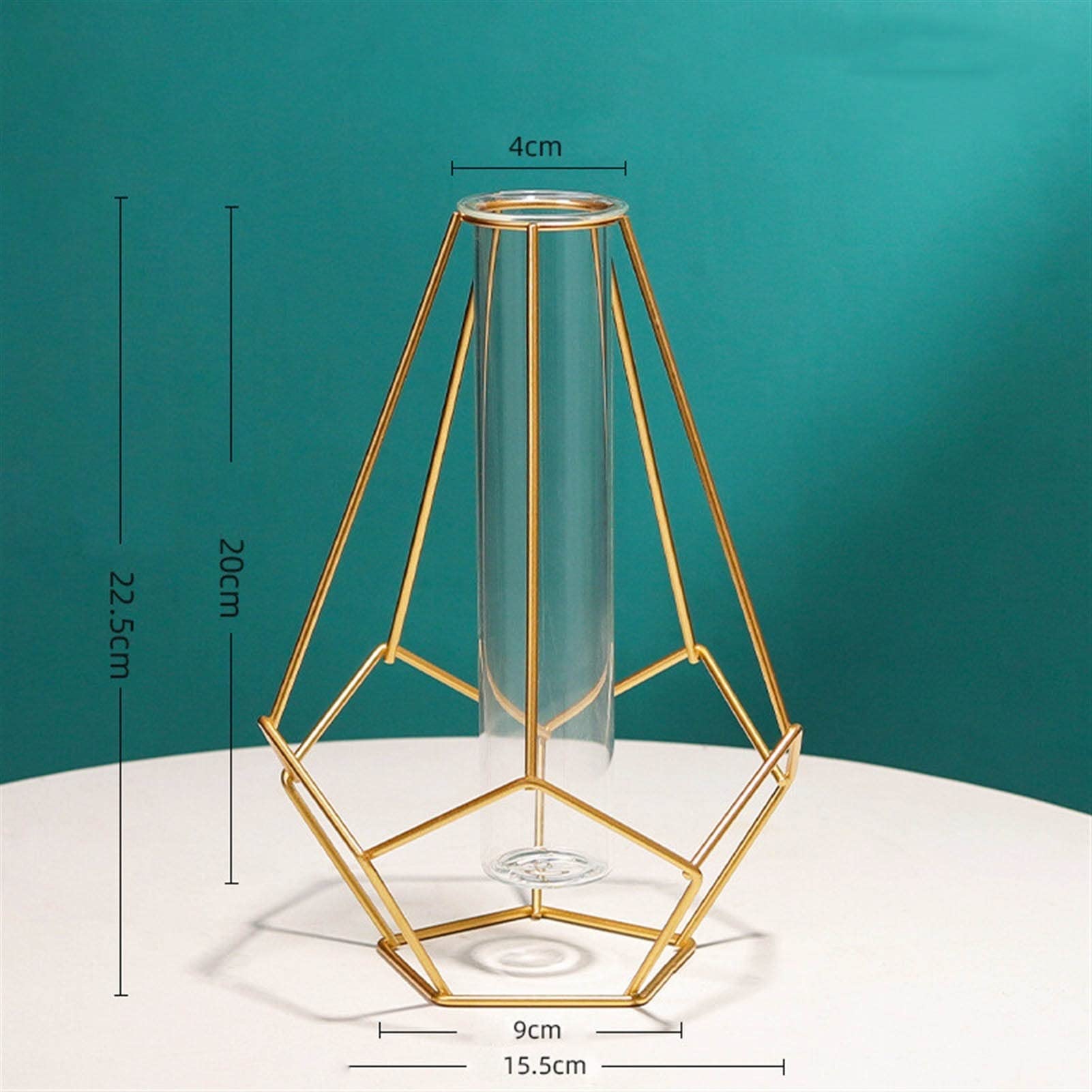 Nordic Simple Glass Flower Vase - Hydroponic Plant Vase with Iron Geometric Stand, Modern Home Decor for Living Room, Bedroom & Office (Black)
