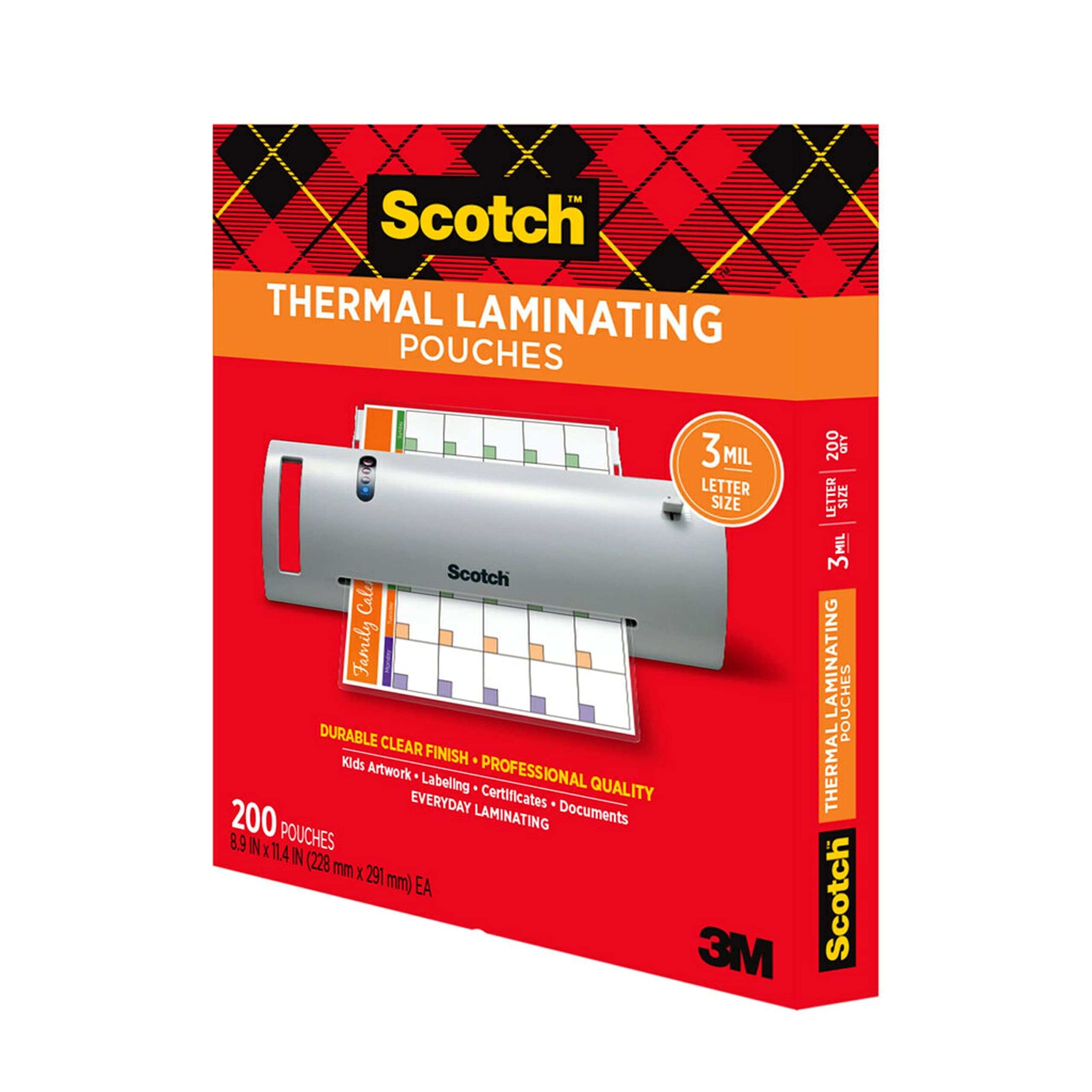 Scotch Thermal Laminating Pouches 200pk, 3mil Clear for Letter Size Paper - Perfect for Office & School Projects