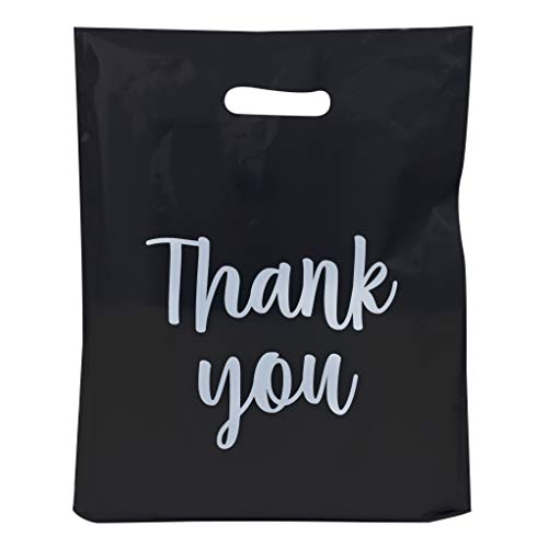Lot45 Plastic Retail Bags with Handles - 100pk Black Plastic Merchandise Bags Bulk 12x15in - Durable Thank You Bags for Retail Stores, Boutiques & Gift Shops - Perfect for Clothing, Gifts & Merchandise Packaging