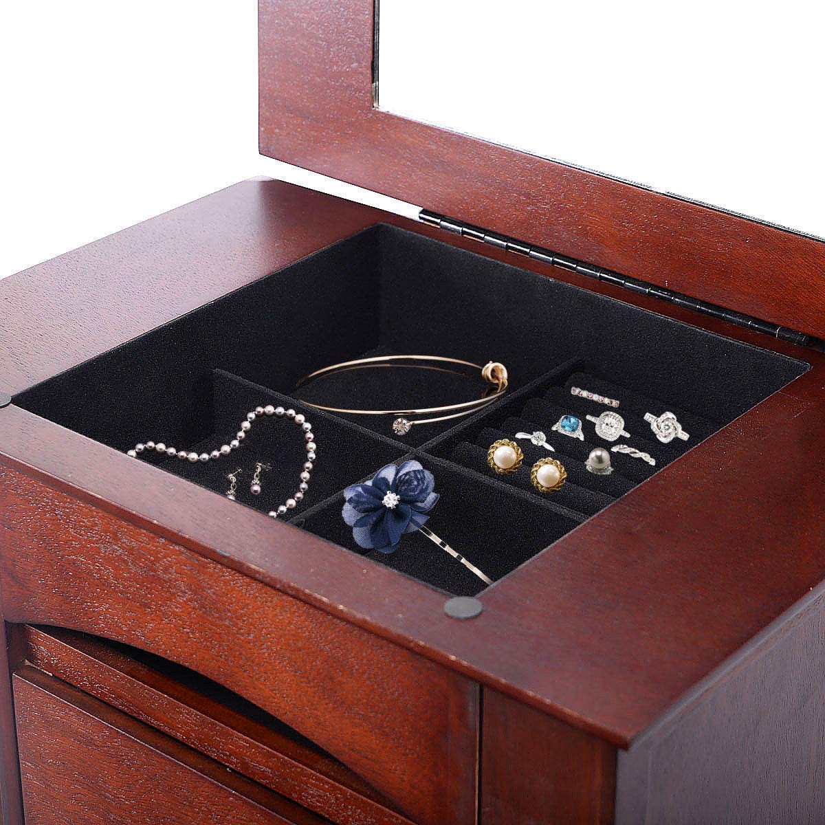 Wooden Jewelry Cabinet Armoire - Storage Organizer with Drawers for Necklaces, Rings & Accessories | Perfect for Bedroom, Closet & Vanity Organization