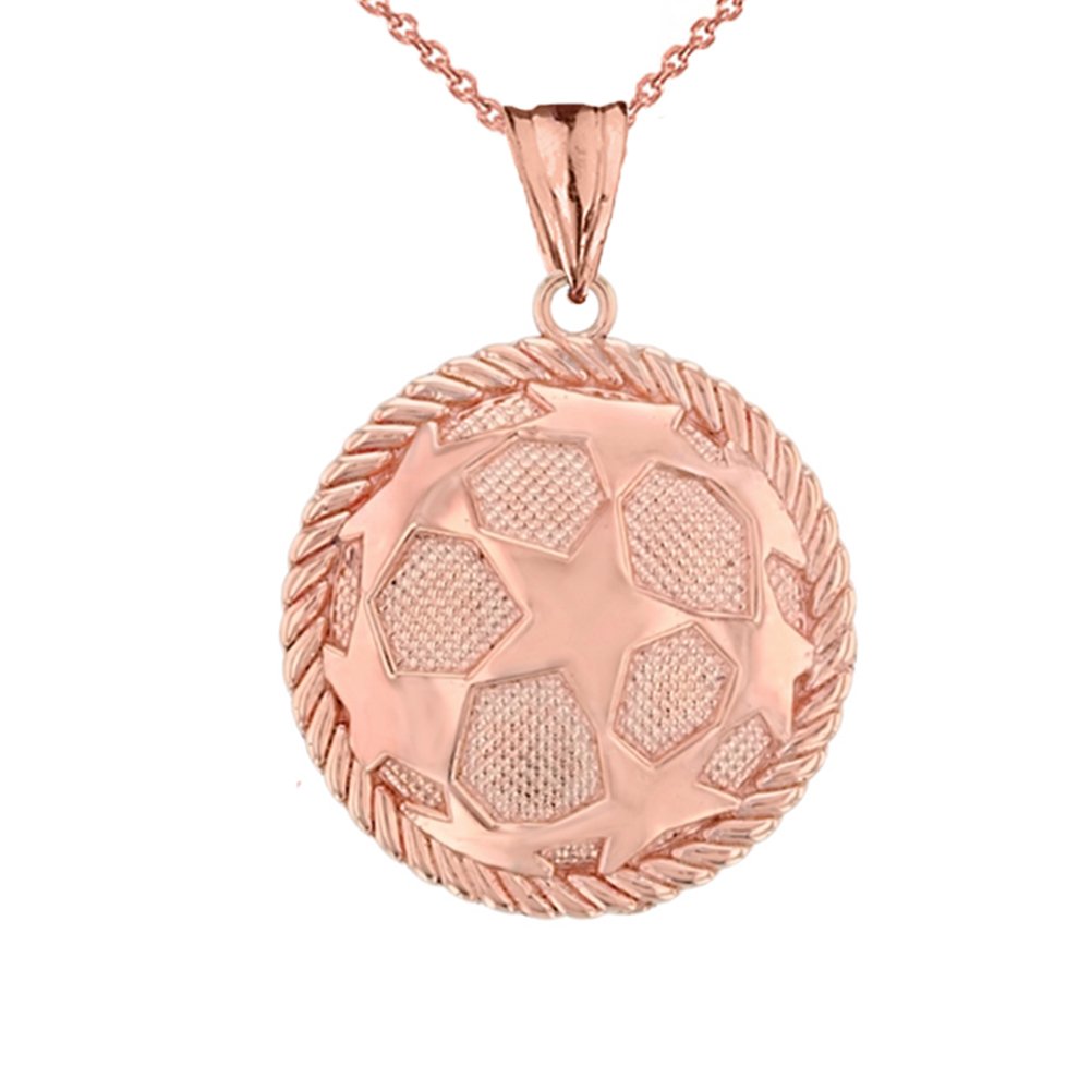 14K Rose Gold Soccer Ball Charm Pendant Necklace - Elegant Star & Rope Design for Women, Perfect Gift for Soccer Lovers, Game Day Jewelry, Sports Fan Accessories