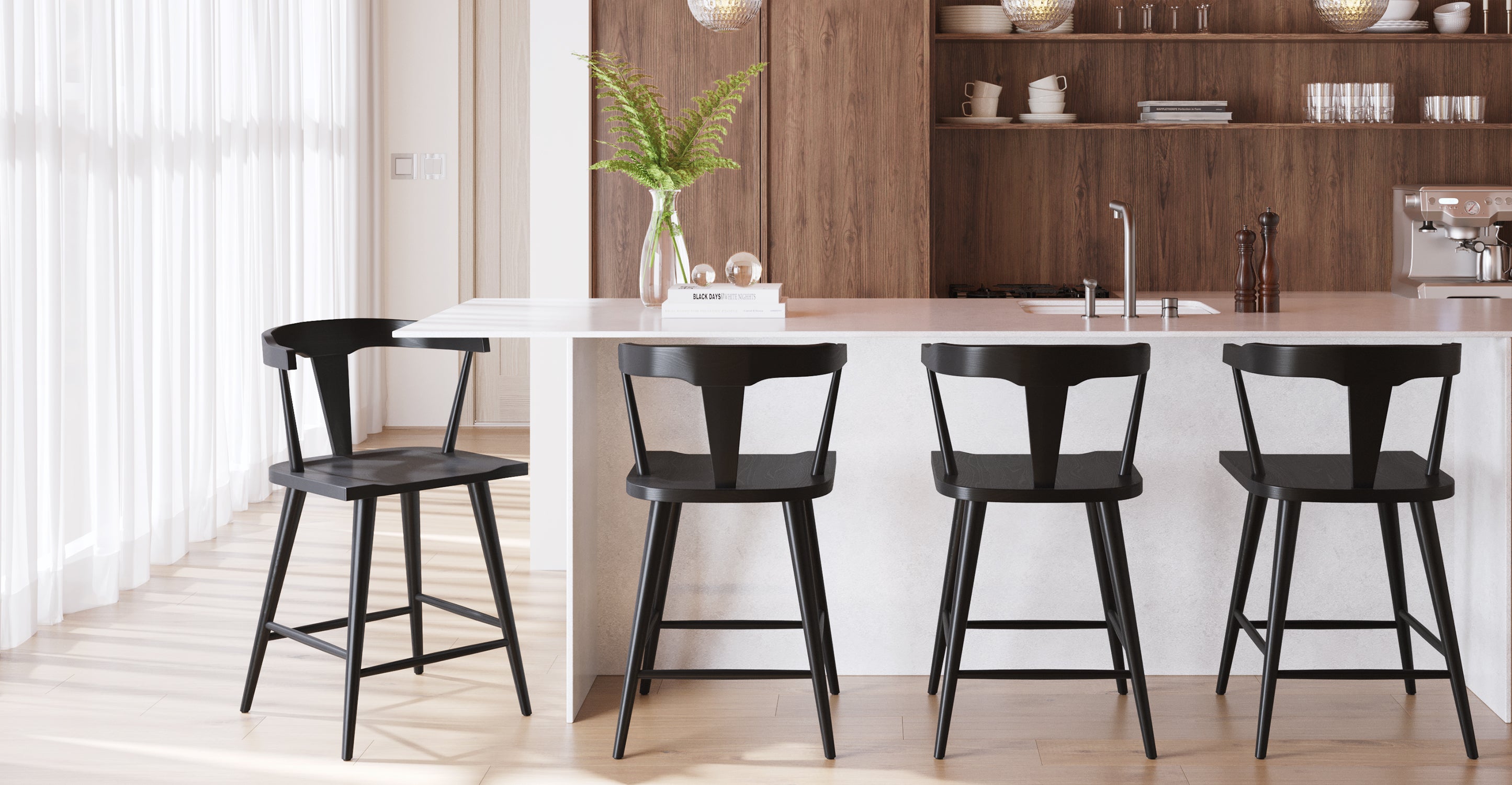 Enzo Counter Stool - Modern Kitchen Bar Stools with Back Support, Adjustable Height for Breakfast Nook, Home Bar & Dining Room Decor