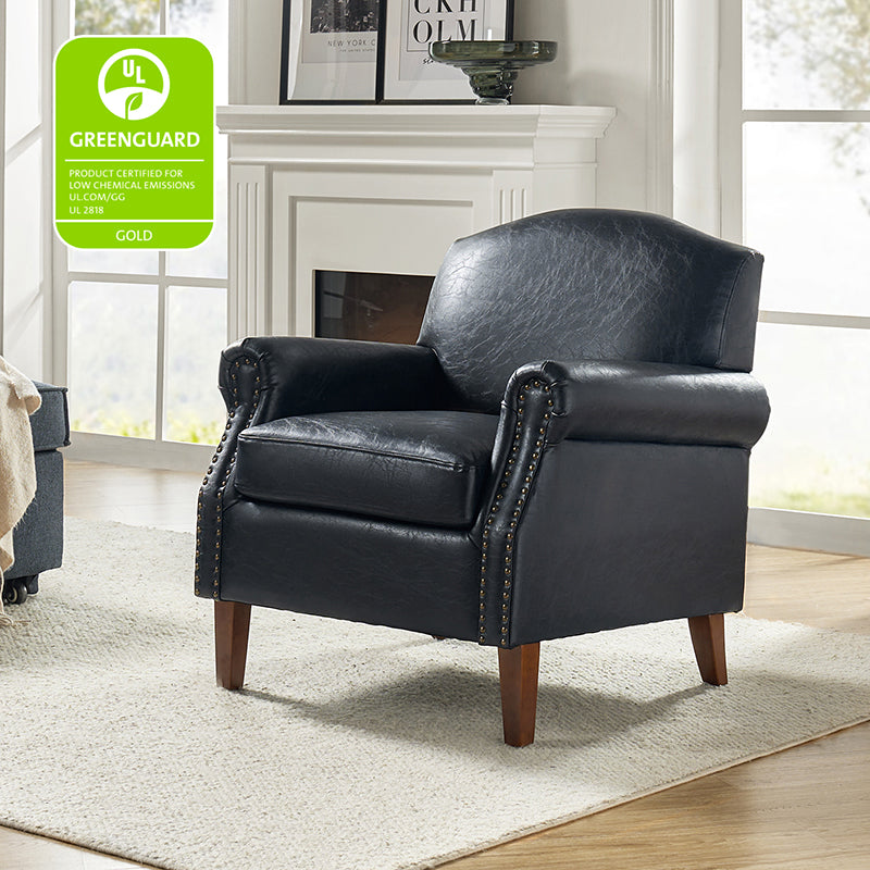 Gianfranco Vegan Leather Armchair with Sturdy Wooden Legs - Modern Vegan Leather Lounge Chair for Living Room, Office & Reading Nook - Eco-Friendly Faux Leather Accent Chair