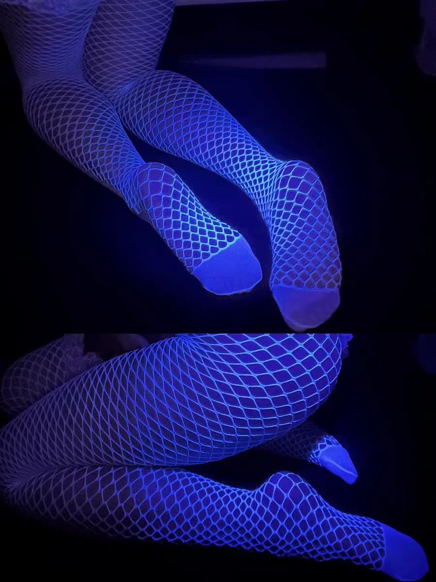 Glow in the Dark Fishnet Stockings for Women - Luminous White Sexy Tights for Halloween, Cosplay & Night Parties