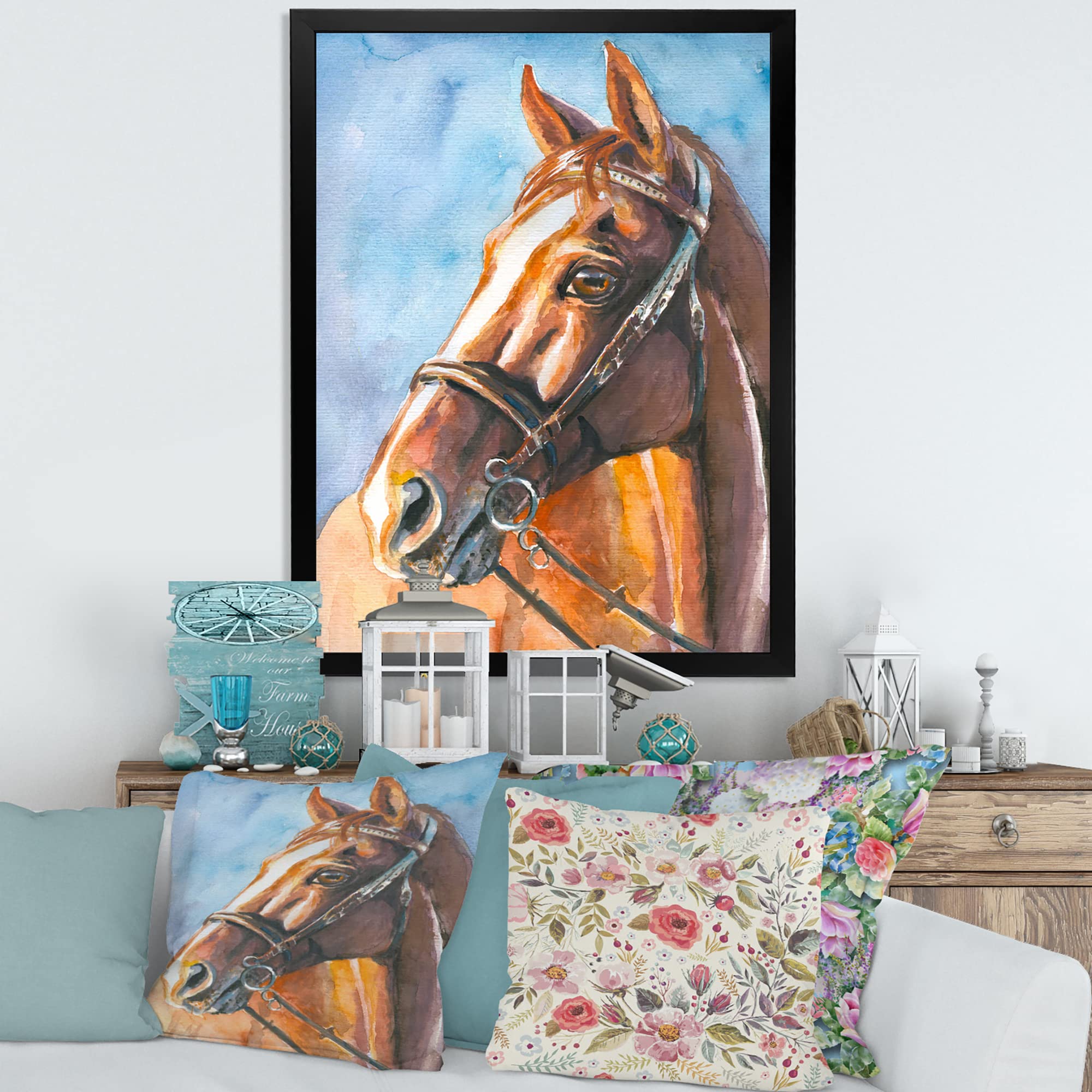 Farmhouse Framed Wall Art - Portrait of a Brown Horse - Elegant Home Decor for Living Room, Bedroom & Office