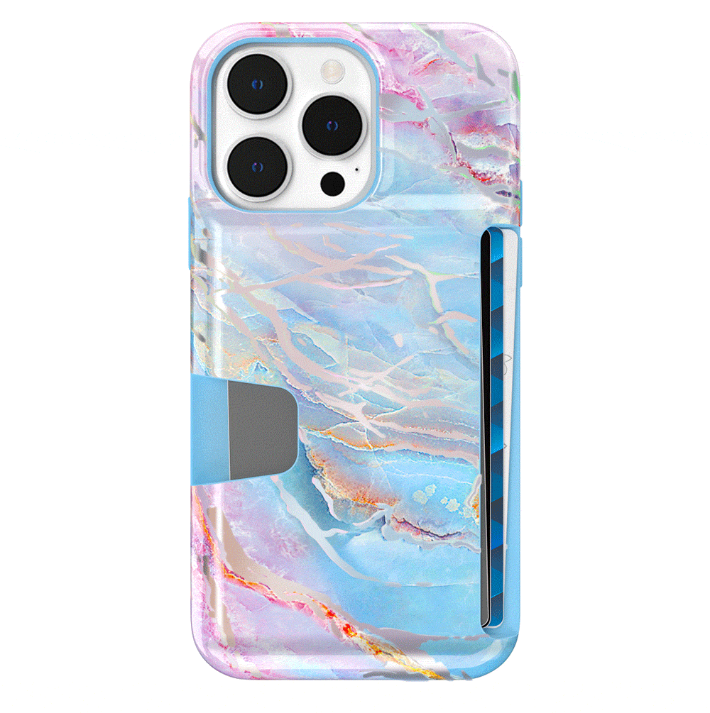 Holo Moonstone iPhone Wallet Case - Slim Protective Phone Cover with Card Holder for iPhone 13/14/15 - Perfect for Travel, Shopping & Everyday Use
