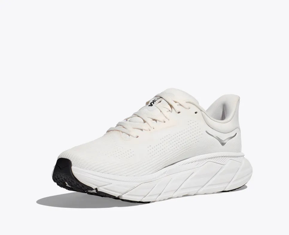 HOKA Arahi 7 Wide Running Shoes for Men - Blanc De Blanc/Steel Wool | Stability & Cushioning Road Shoes | Perfect for Marathon Training & Daily Jogging