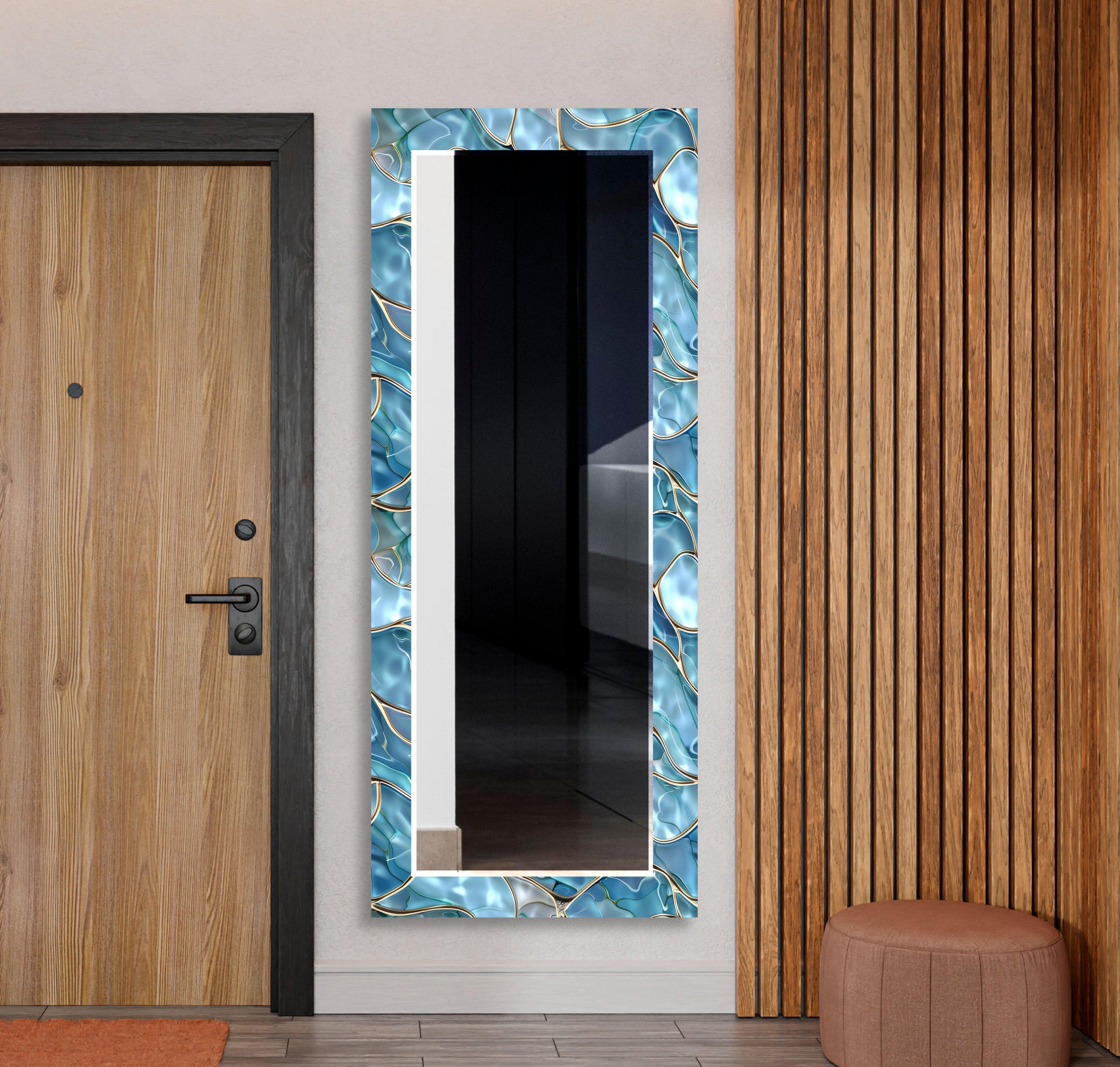 Blue Marble Sea View Wall Mirror - Coastal Decor for Bathroom & Bedroom - Perfect for Beach House & Nautical Theme Decor